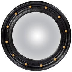 English Round Ebony Black and Gold Framed Convex Mirror (Diameter 14)