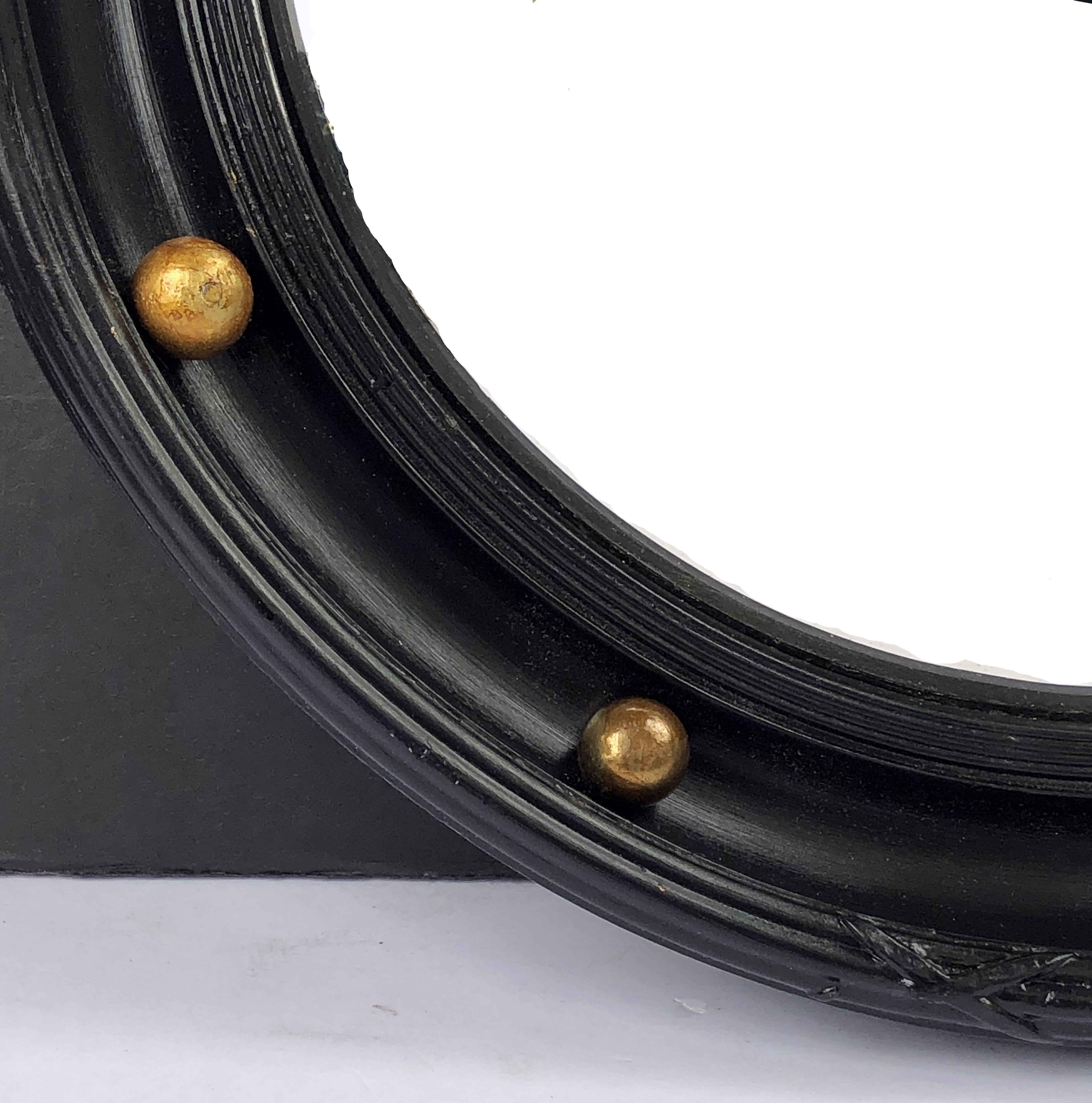 Wood English Round Ebony Black and Gold Framed Convex Mirror (Diameter 15 1/2)