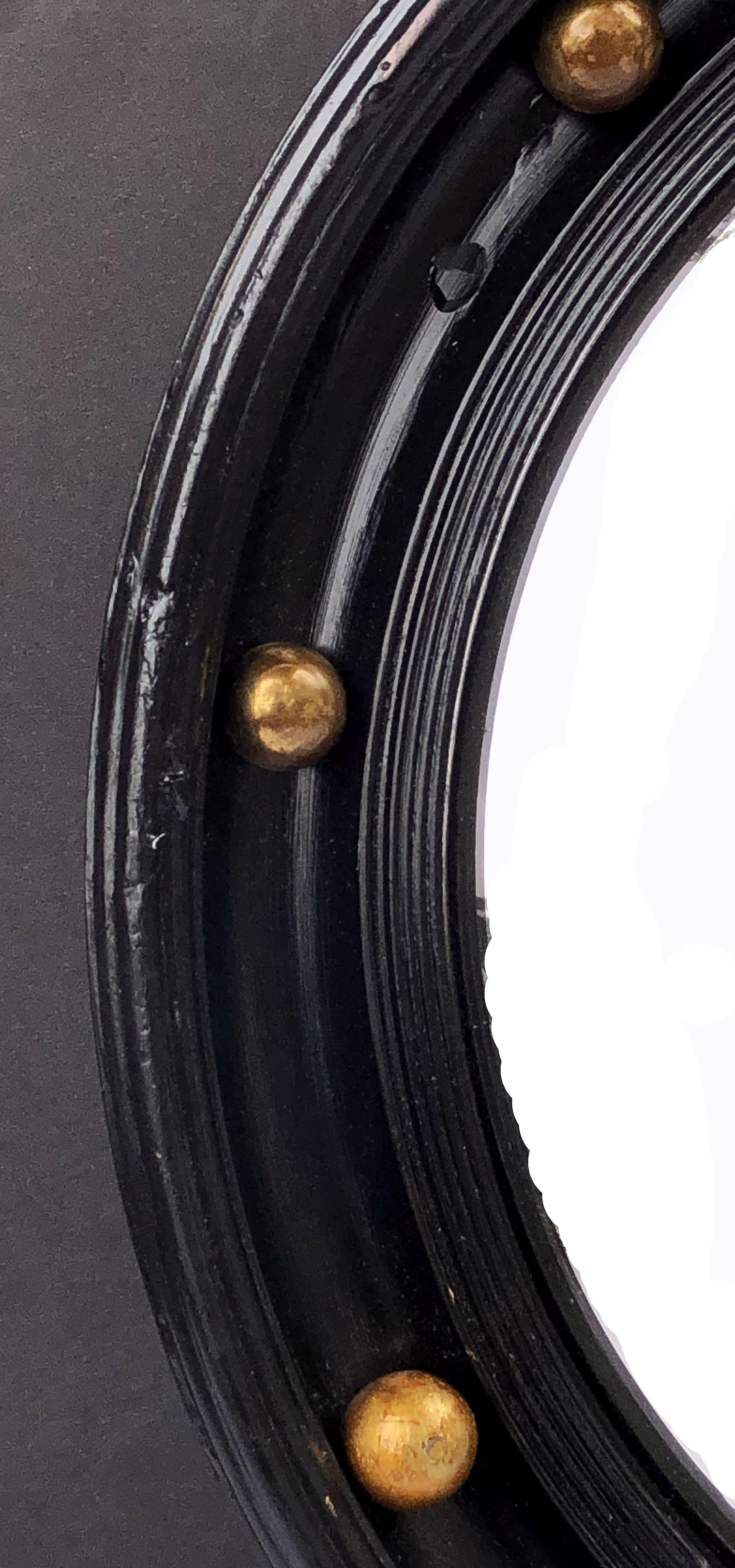 English Round Ebony Black and Gold Framed Convex Mirror (Diameter 15 1/2) 1