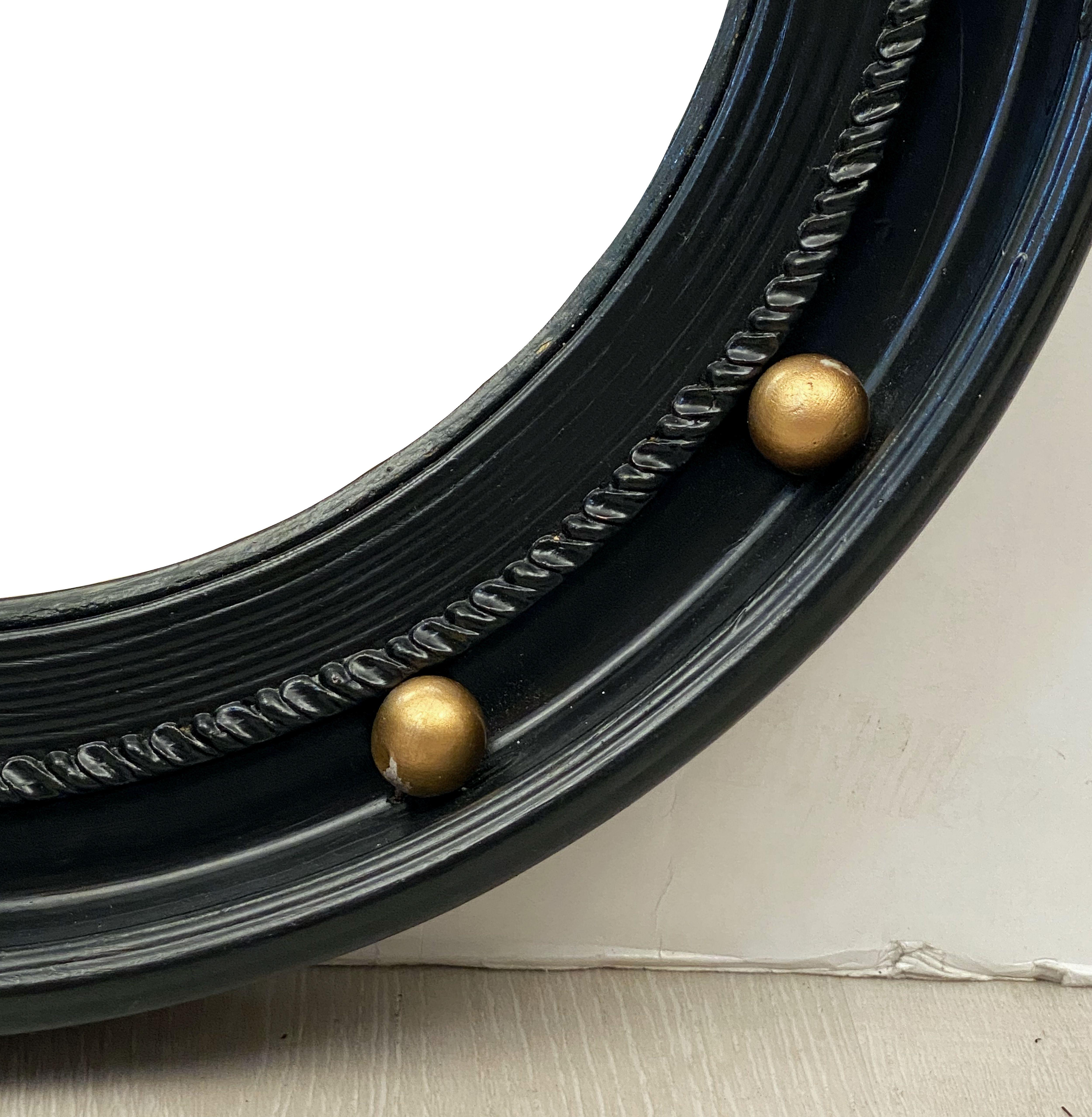 English Round Ebony Black and Gold Framed Convex Mirror (Diameter 15 7/8) 3