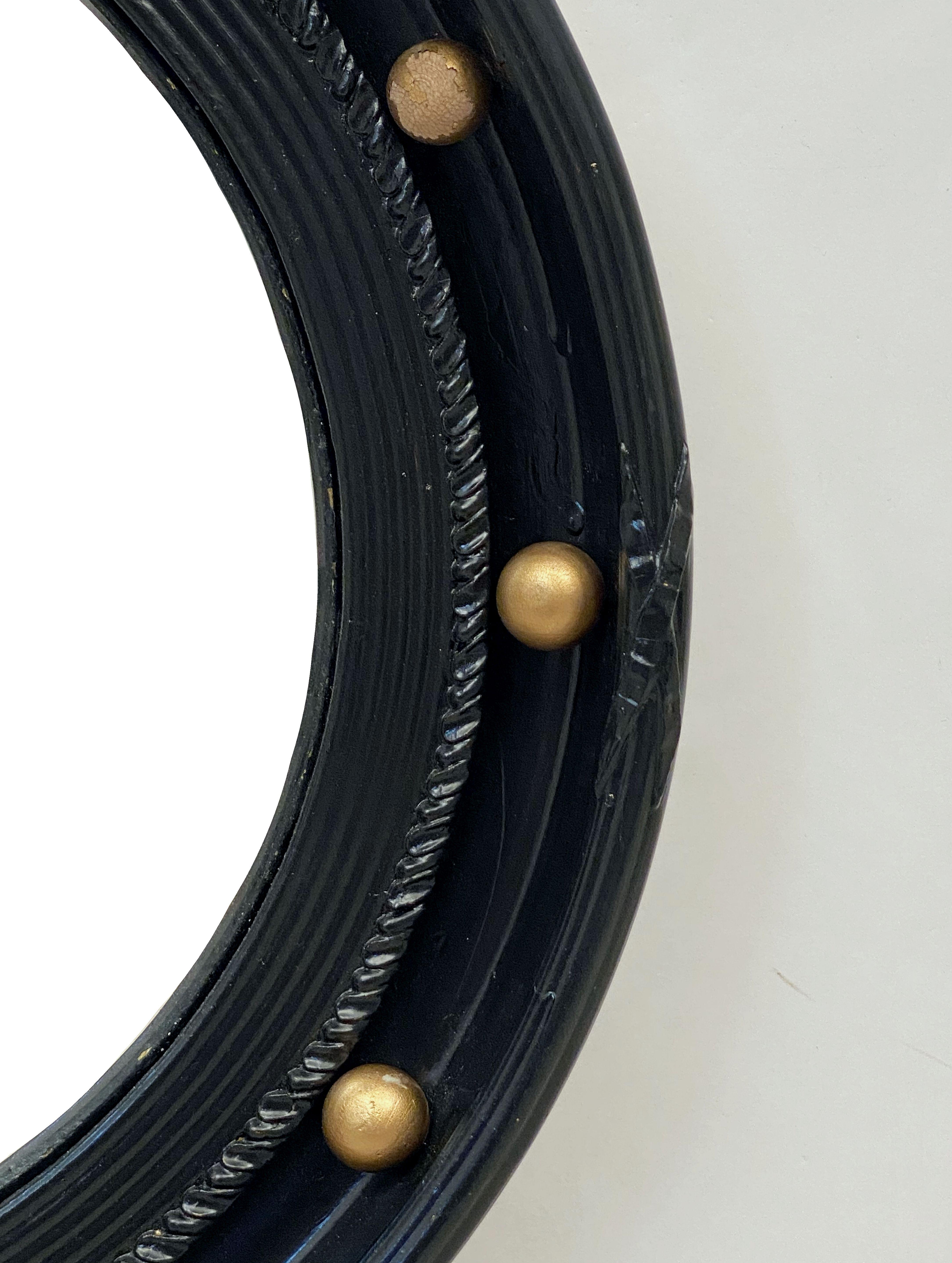 English Round Ebony Black and Gold Framed Convex Mirror (Diameter 15 7/8) 4