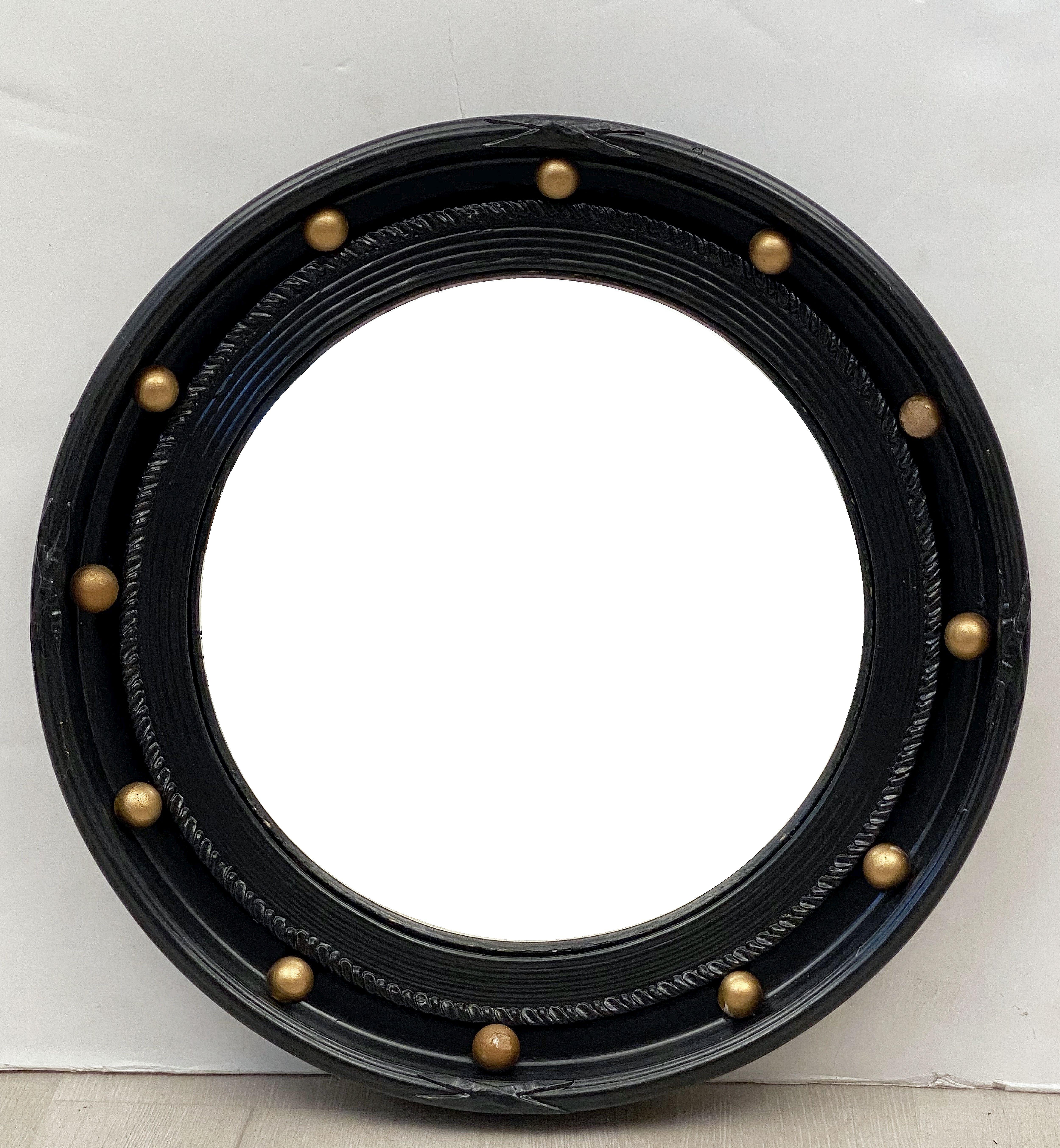 English Round Ebony Black and Gold Framed Convex Mirror (Diameter 15 7/8) 6