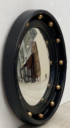English Round Ebony Black and Gold Framed Convex Mirror (Diameter 15 7/8)