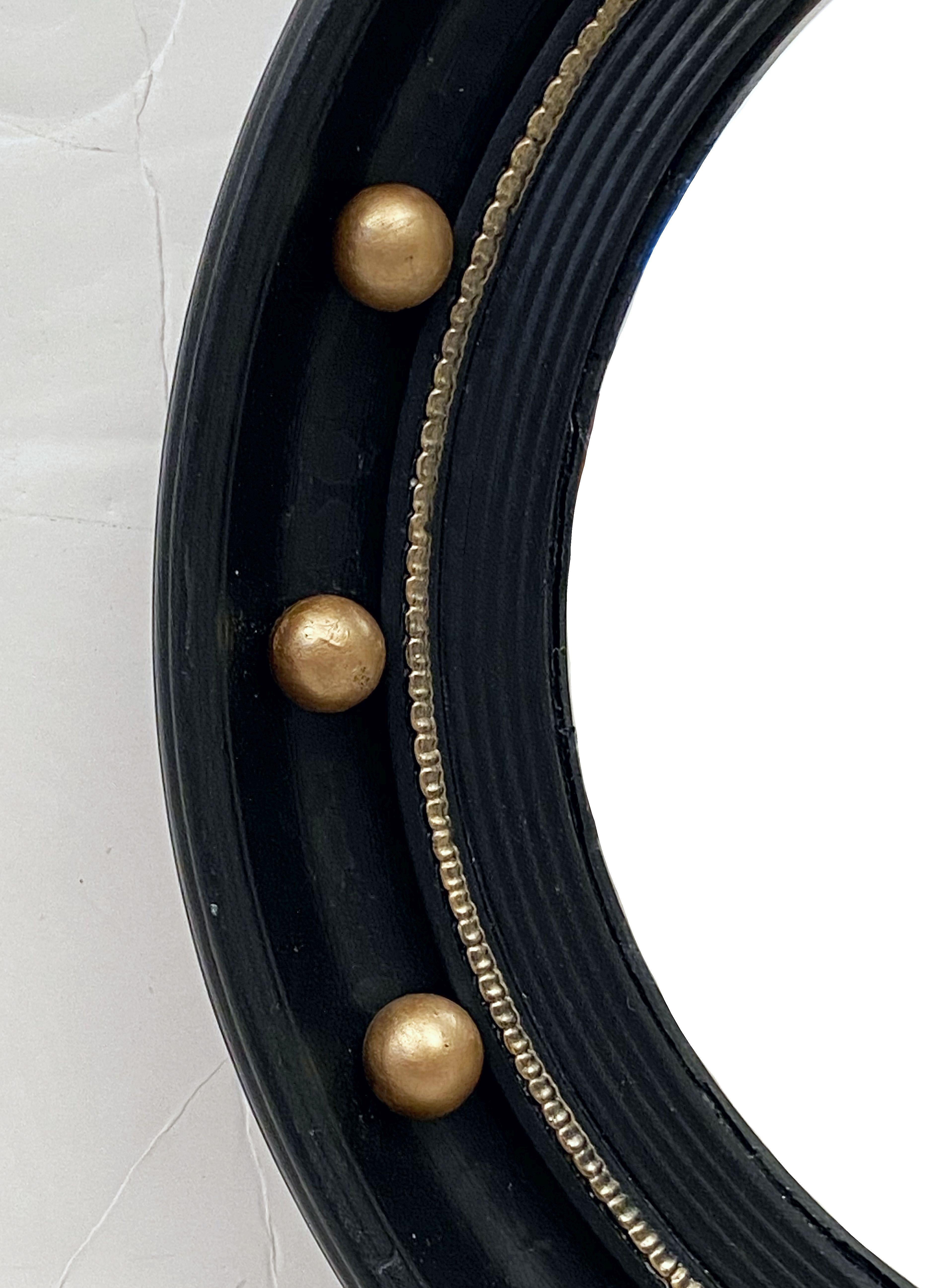 English Round Ebony Black and Gold Framed Convex Mirror (Diameter 16 1/4) 4