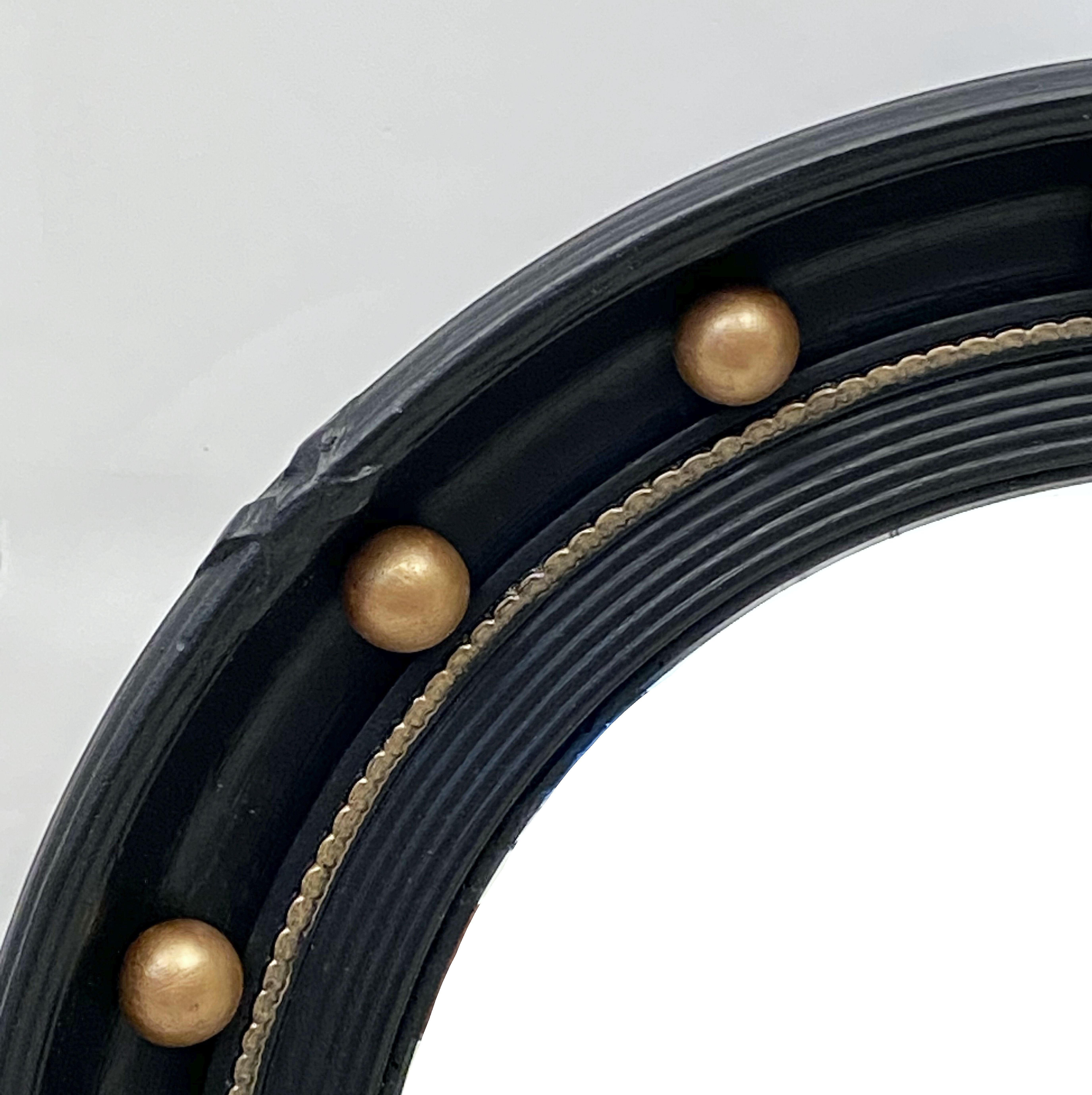 English Round Ebony Black and Gold Framed Convex Mirror (Diameter 16 1/4) 5
