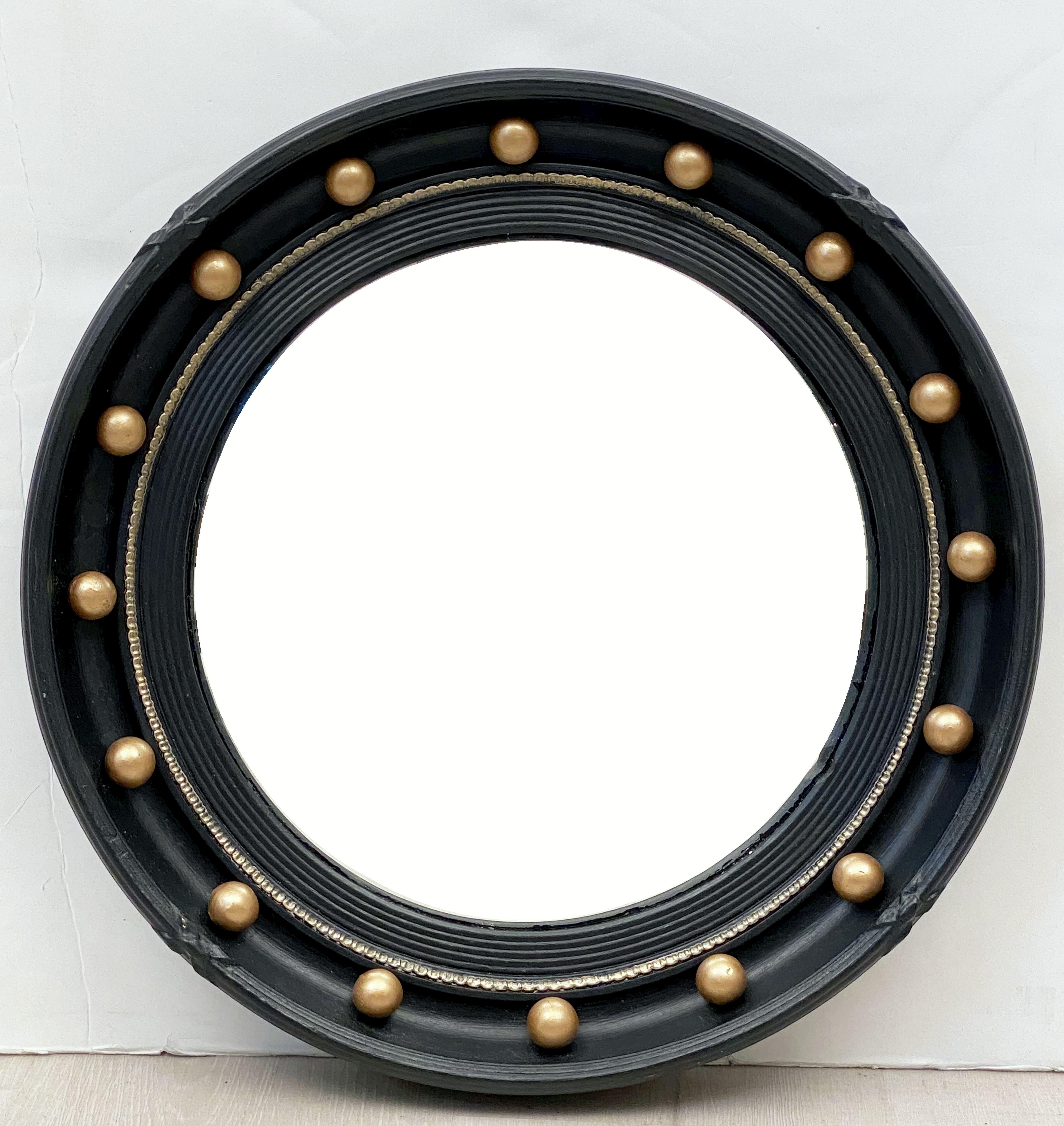 English Round Ebony Black and Gold Framed Convex Mirror (Diameter 16 1/4) 6