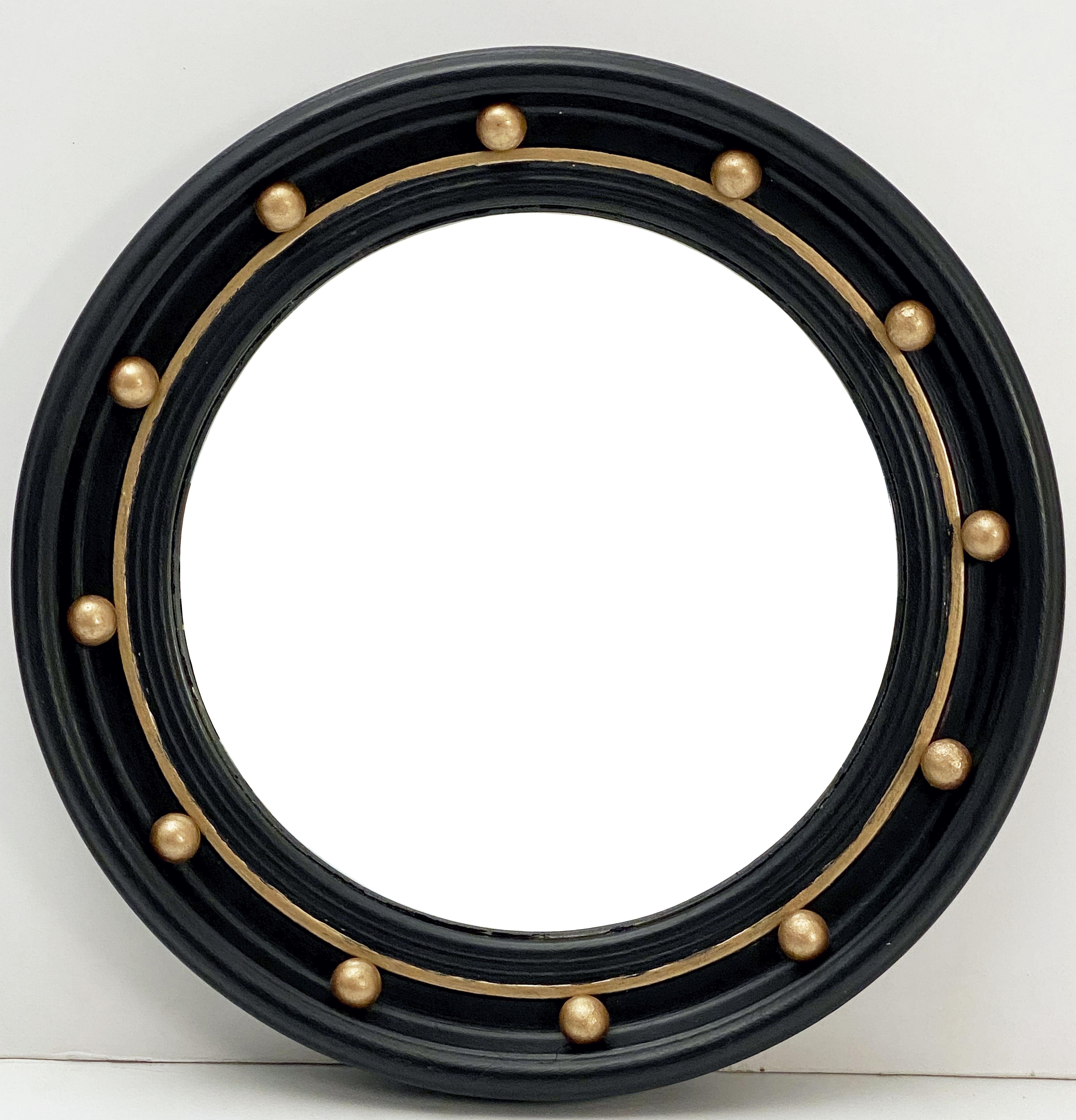English Round Ebony Black and Gold Framed Convex Mirror (Diameter 16 14) 5