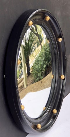 English Round Ebony Black and Gold Framed Convex Mirror (Diameter 17 1/2)