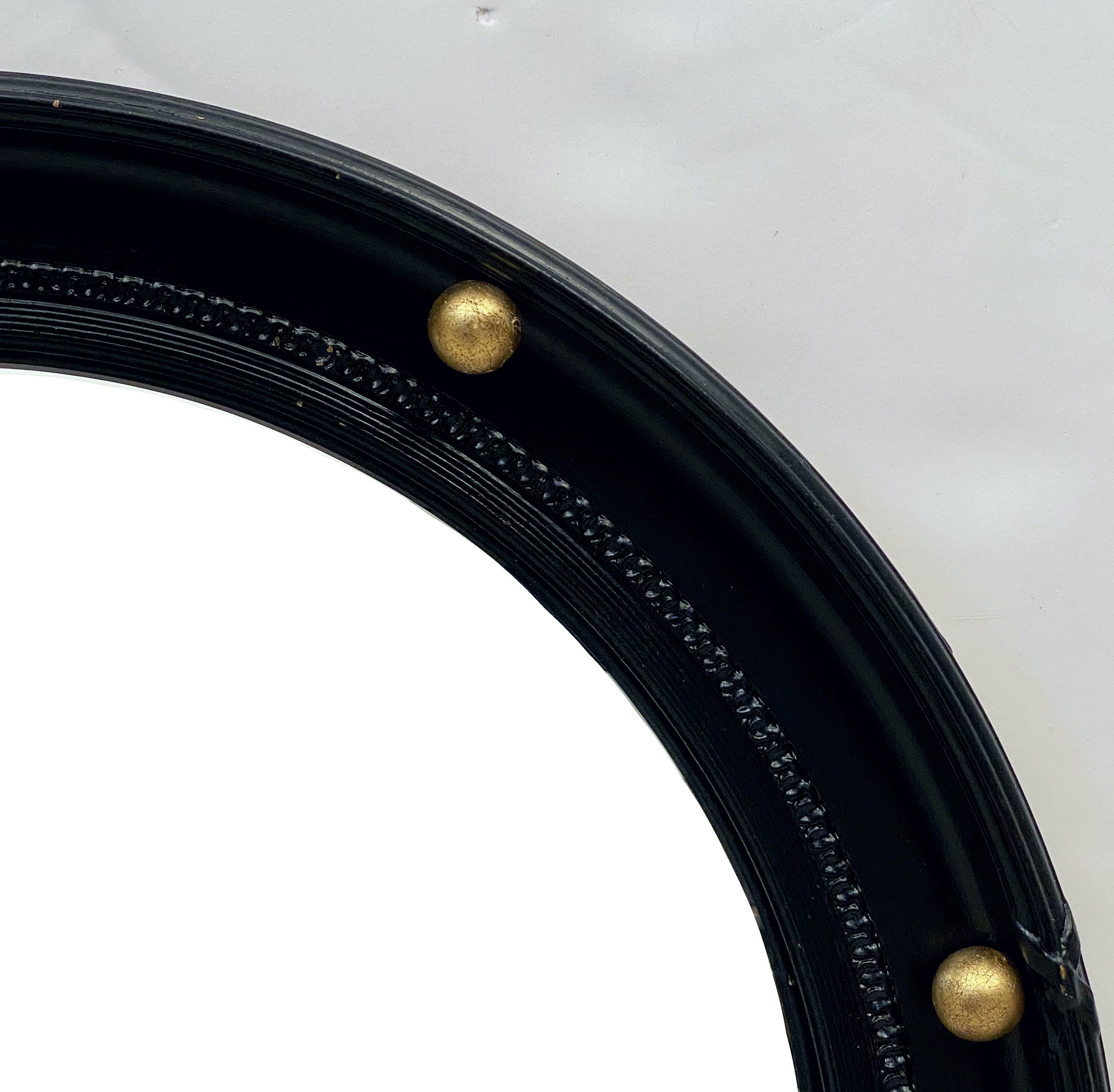 English Round Ebony Black and Gold Framed Convex Mirror 5