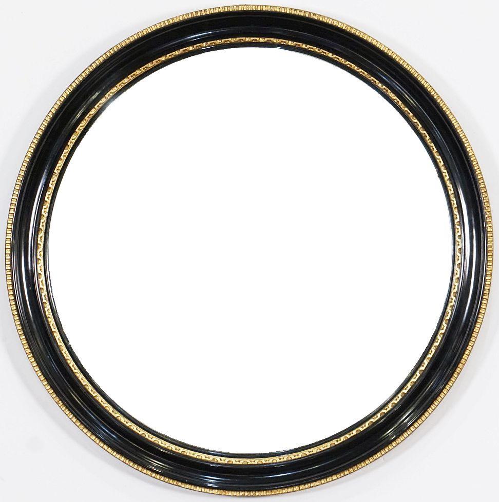 English Round Ebony Black and Gold Framed Convex Mirror (Diameter 18 1/2) For Sale 4