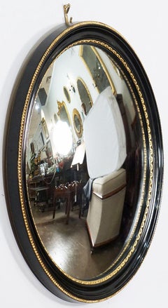 English Round Ebony Black and Gold Framed Convex Mirror (Diameter 18 1/2)