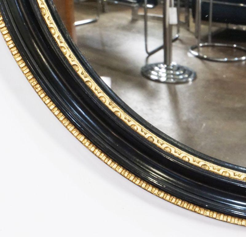 20th Century English Round Ebony Black and Gold Framed Convex Mirror (Diameter 18 1/2) For Sale