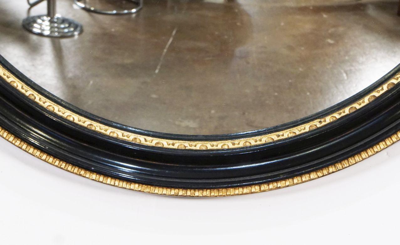 Glass English Round Ebony Black and Gold Framed Convex Mirror (Diameter 18 1/2) For Sale