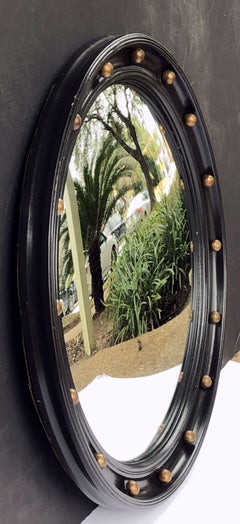 English Round Ebony Black and Gold Framed Convex Mirror (Diameter 19 1/4)