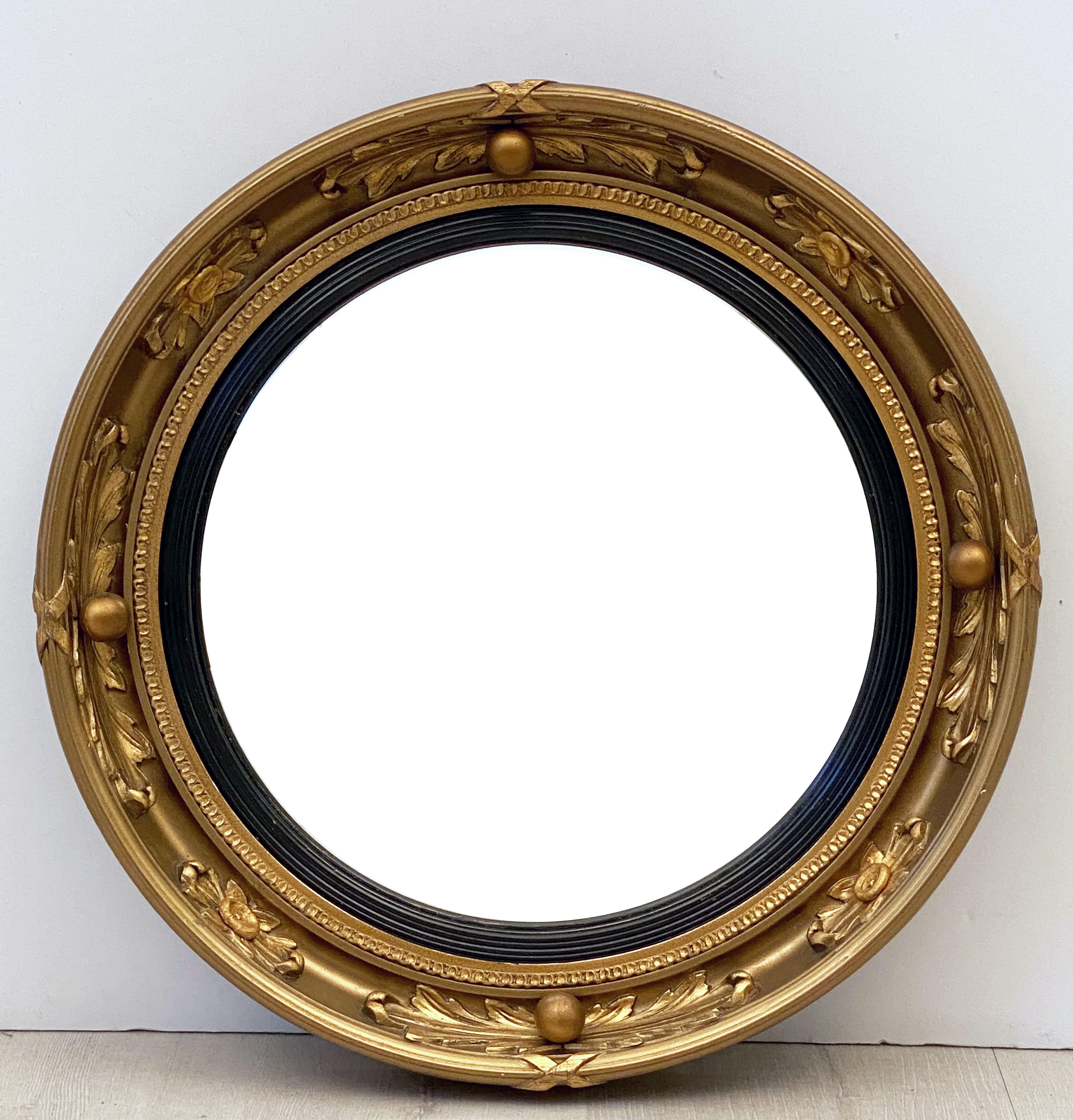 English Round Gilt Framed Convex Mirror 6