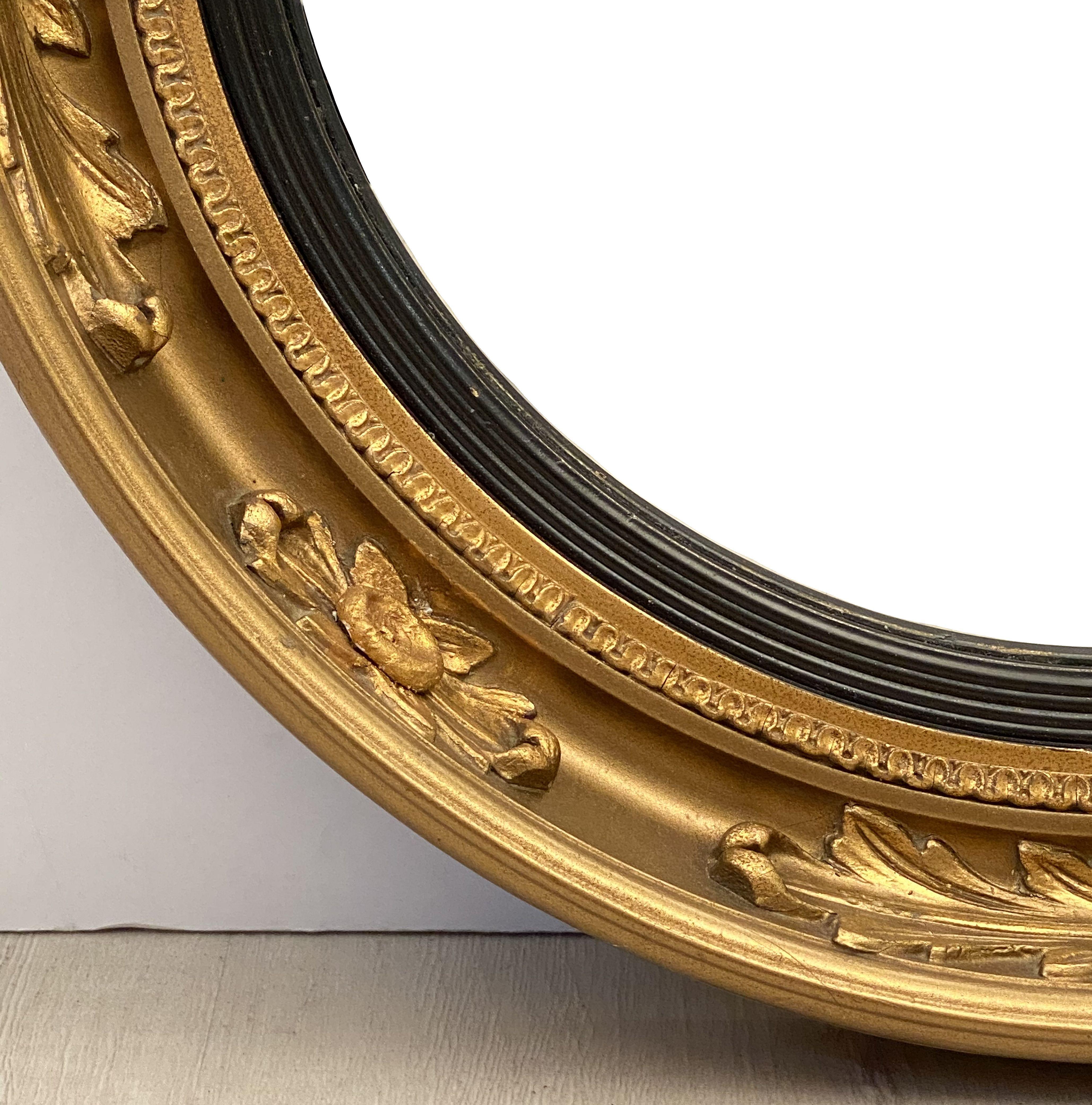 20th Century English Round Gilt Framed Convex Mirror