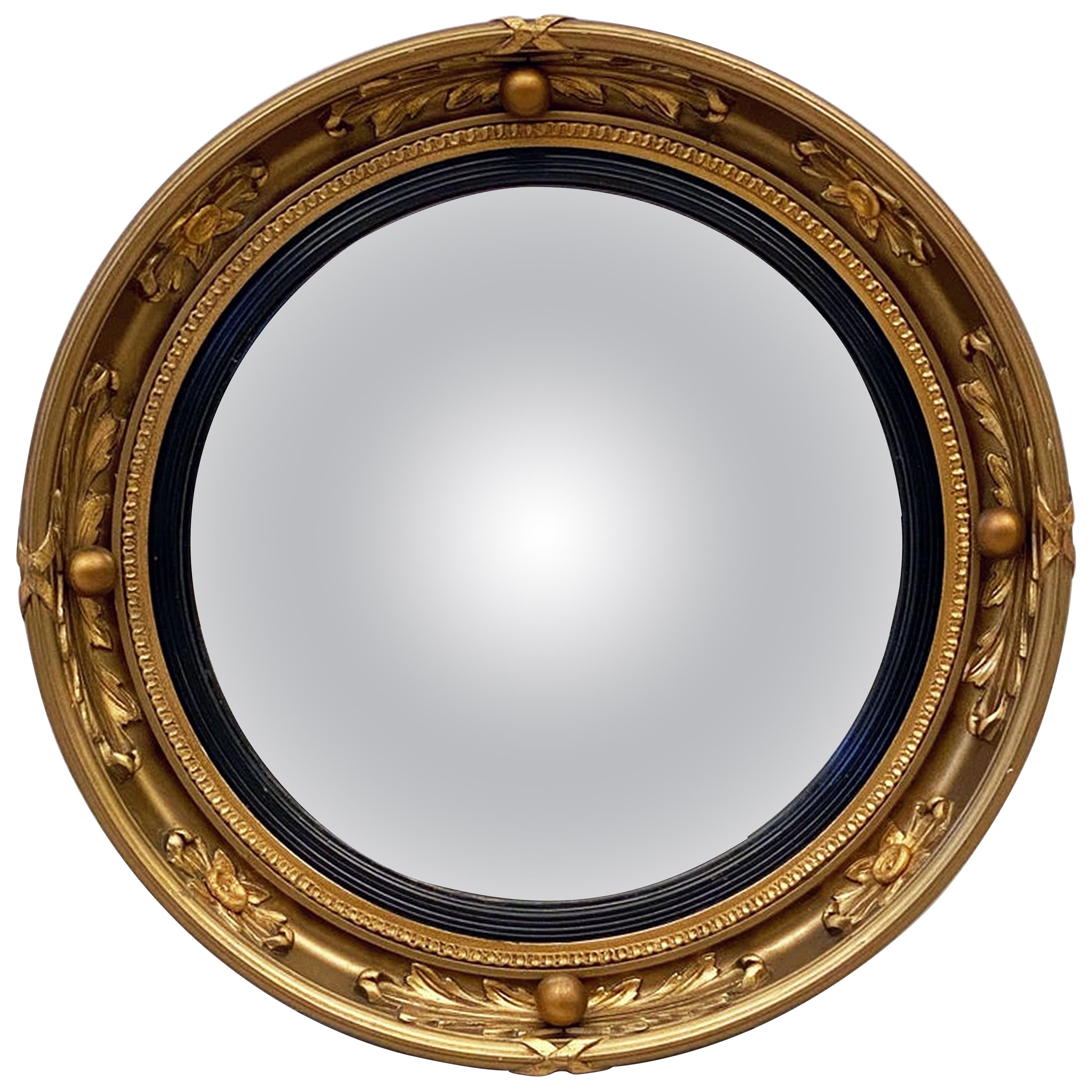 English Round Gilt Framed Convex Mirror