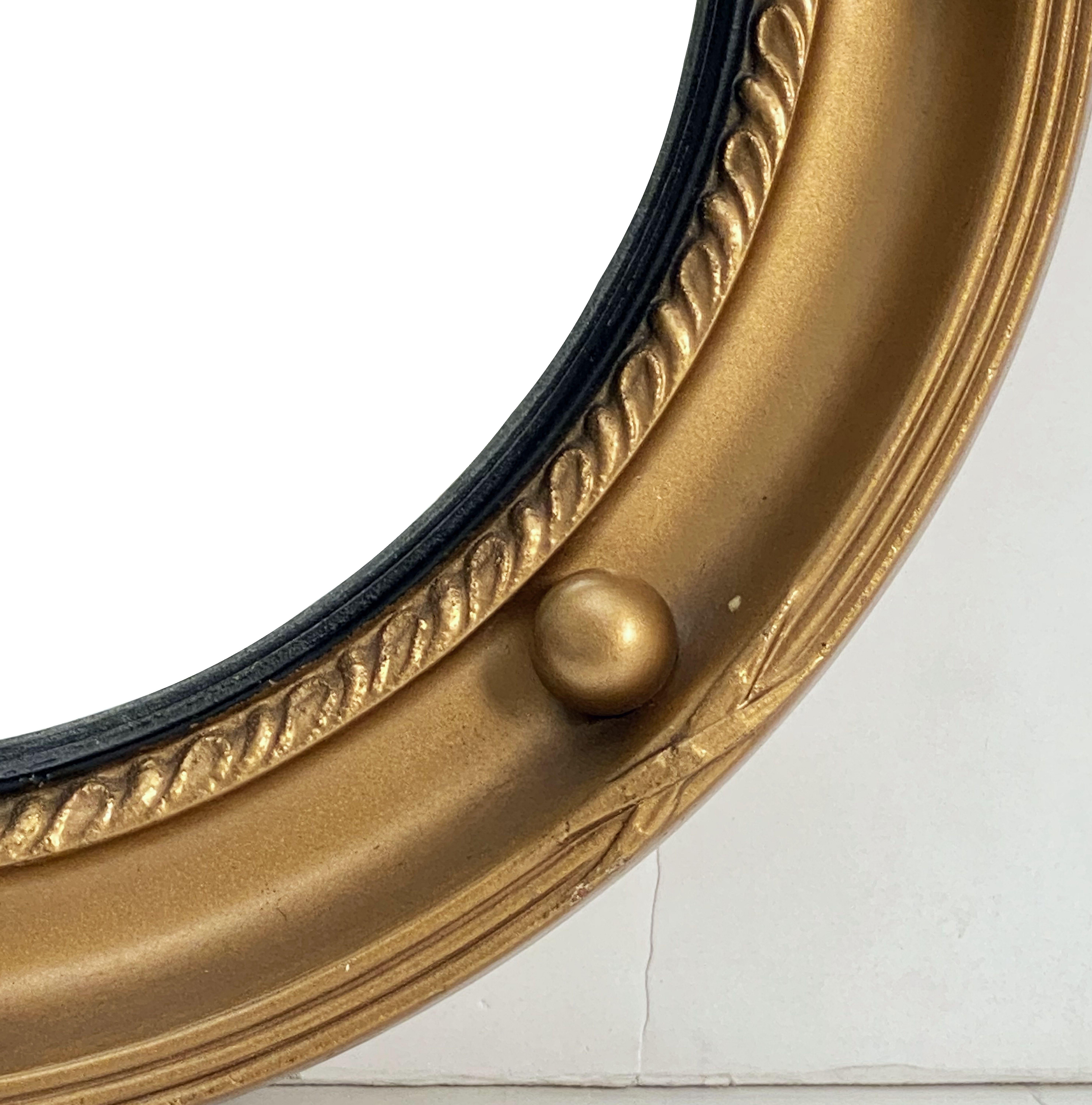 English Round Gilt Framed Convex Mirror (Diameter 13) For Sale 4
