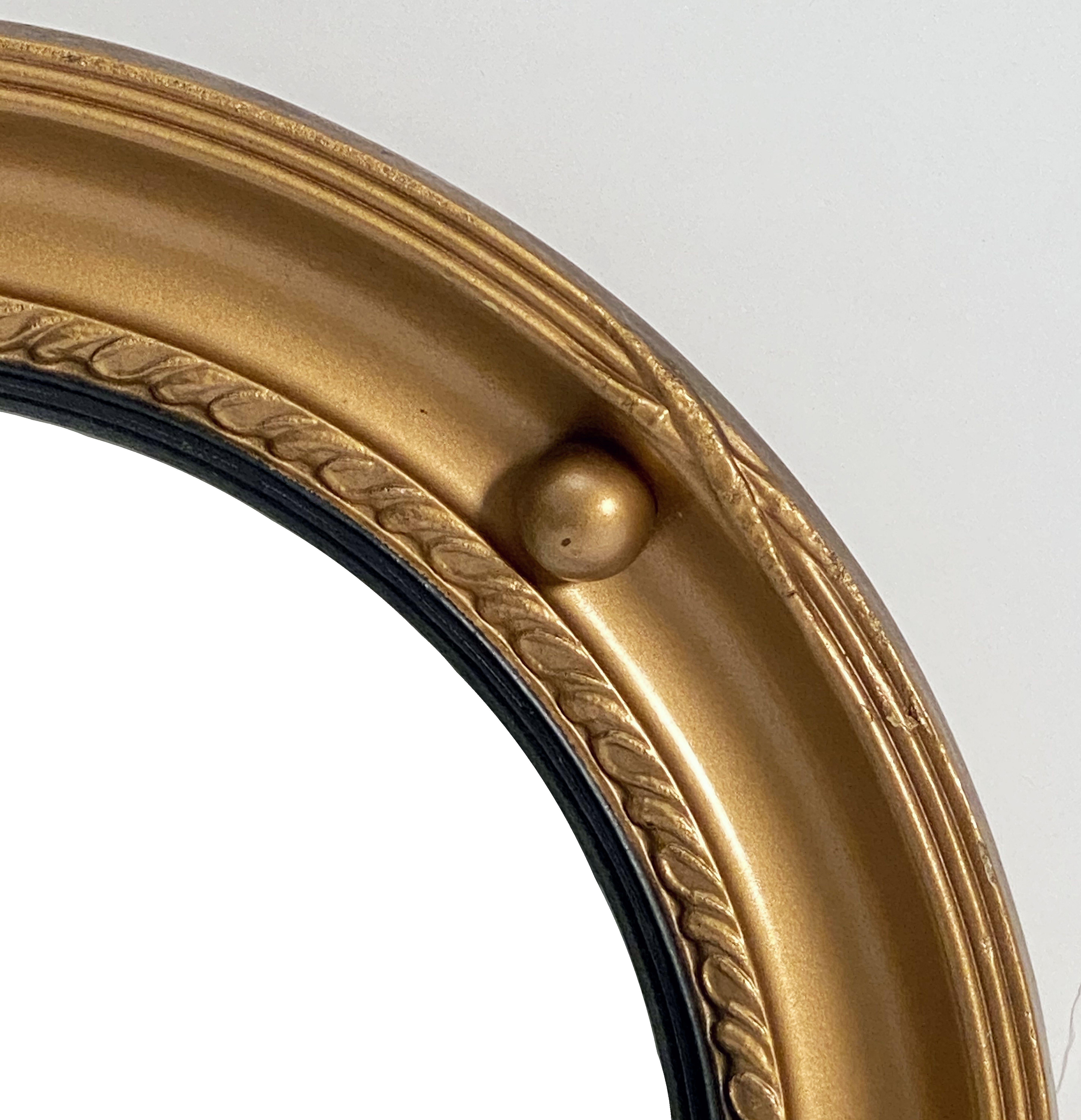 English Round Gilt Framed Convex Mirror (Diameter 13) For Sale 6
