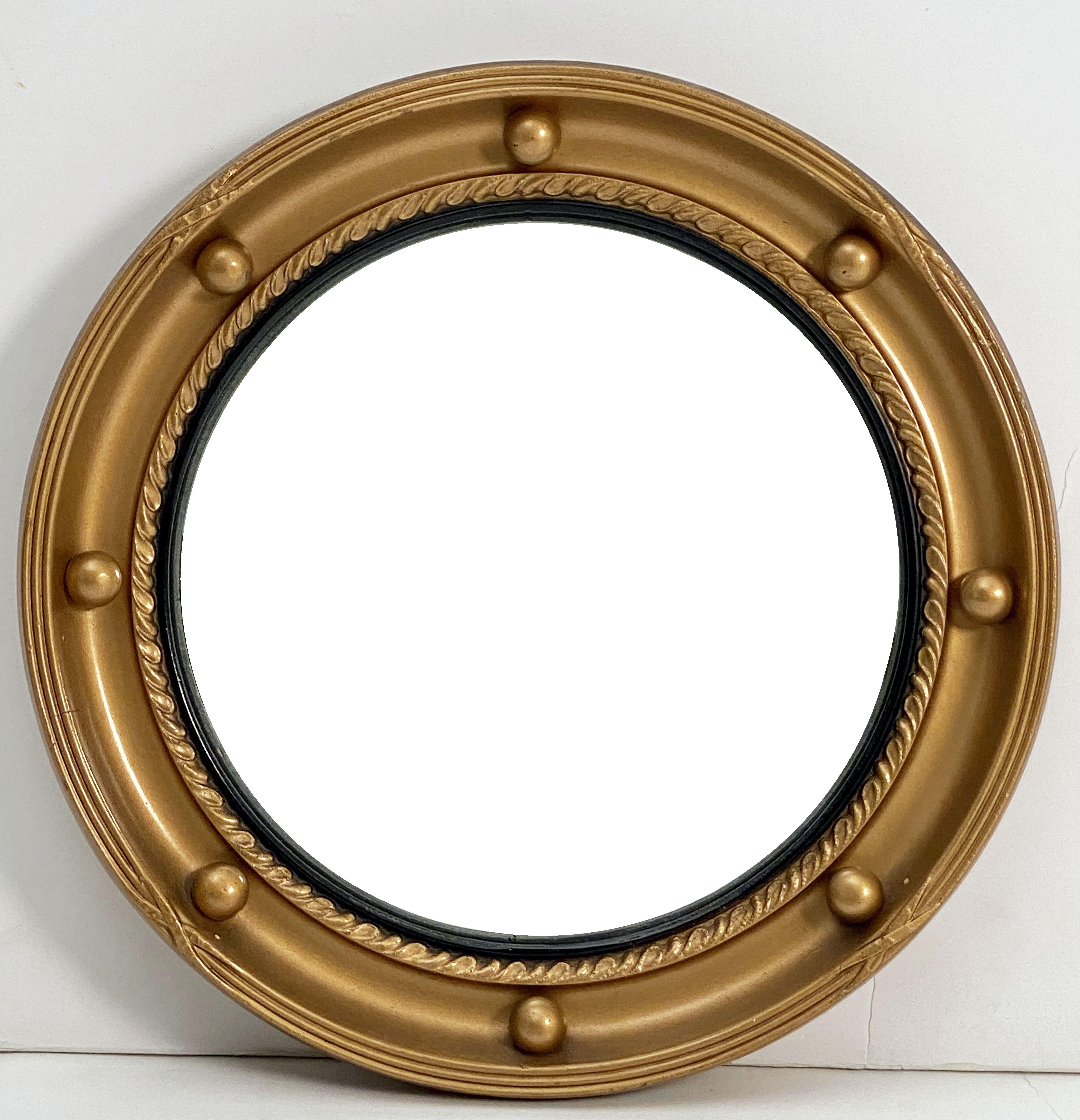 English Round Gilt Framed Convex Mirror (Diameter 13) For Sale 7