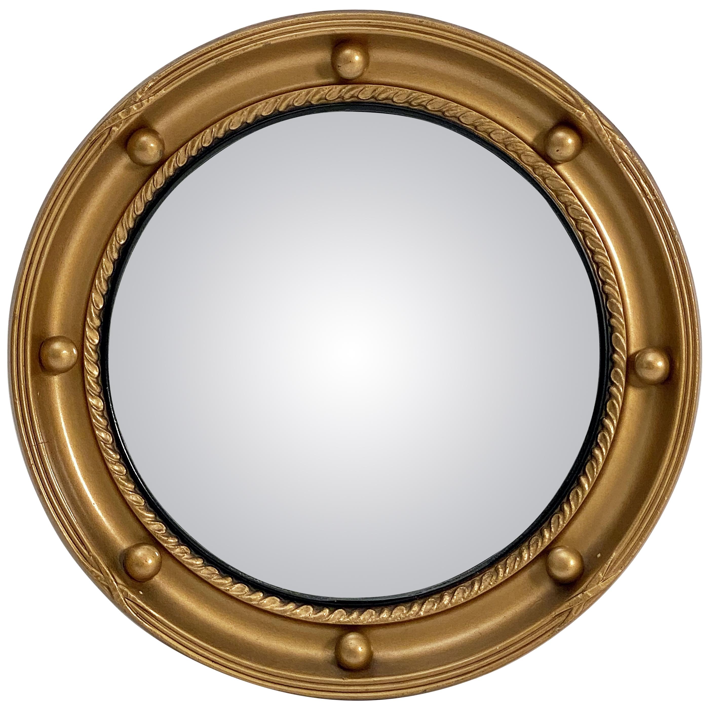 English Round Gilt Framed Convex Mirror (Diameter 13) For Sale