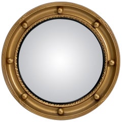 English Round Gilt Framed Convex Mirror (Diameter 13)