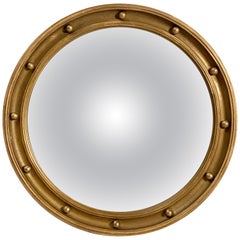 English Round Gilt Framed Convex Mirror (Diameter 14 5/8)