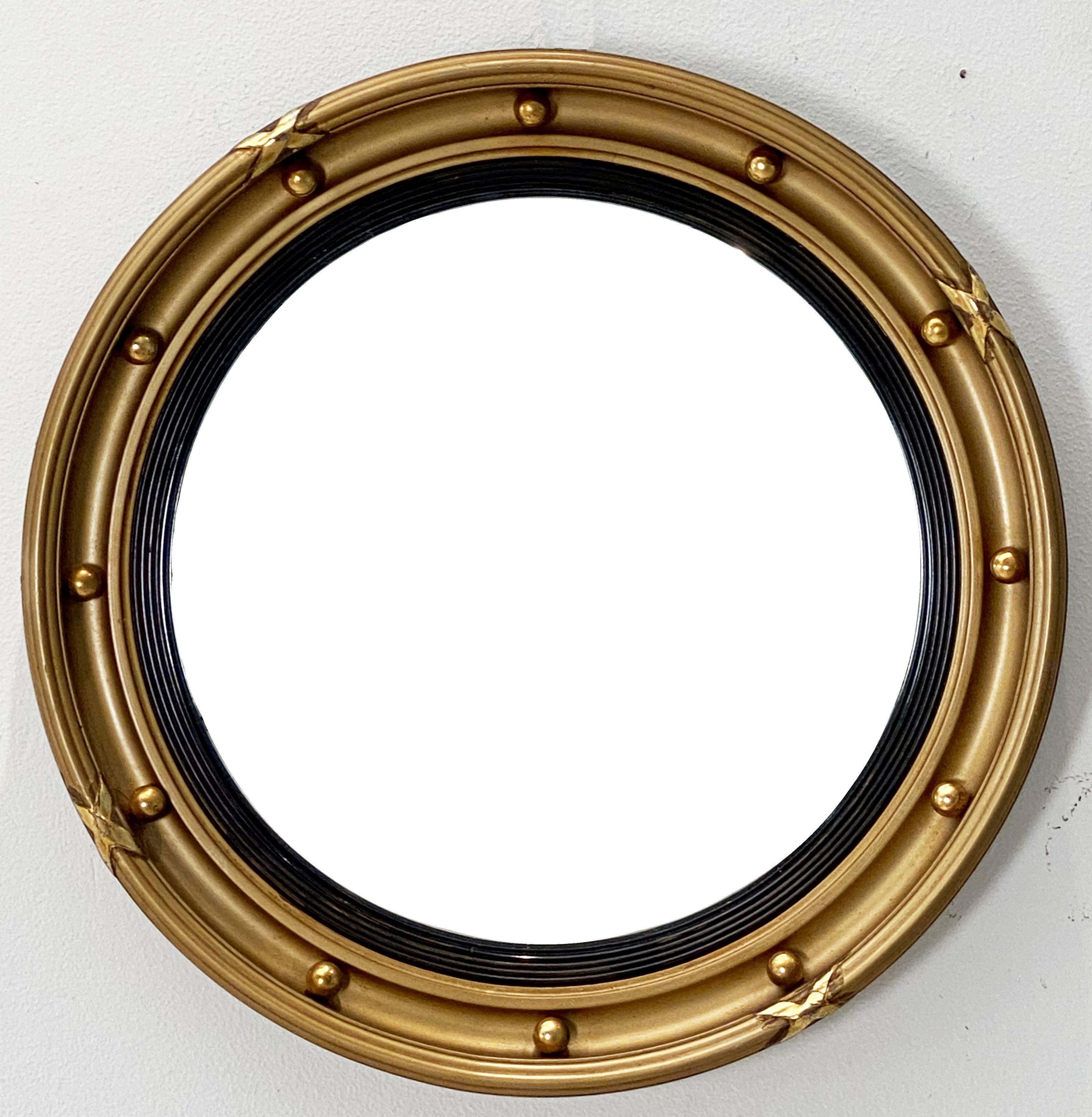 English Round Gilt Framed Convex Mirror (Dia 15 3/4) 4