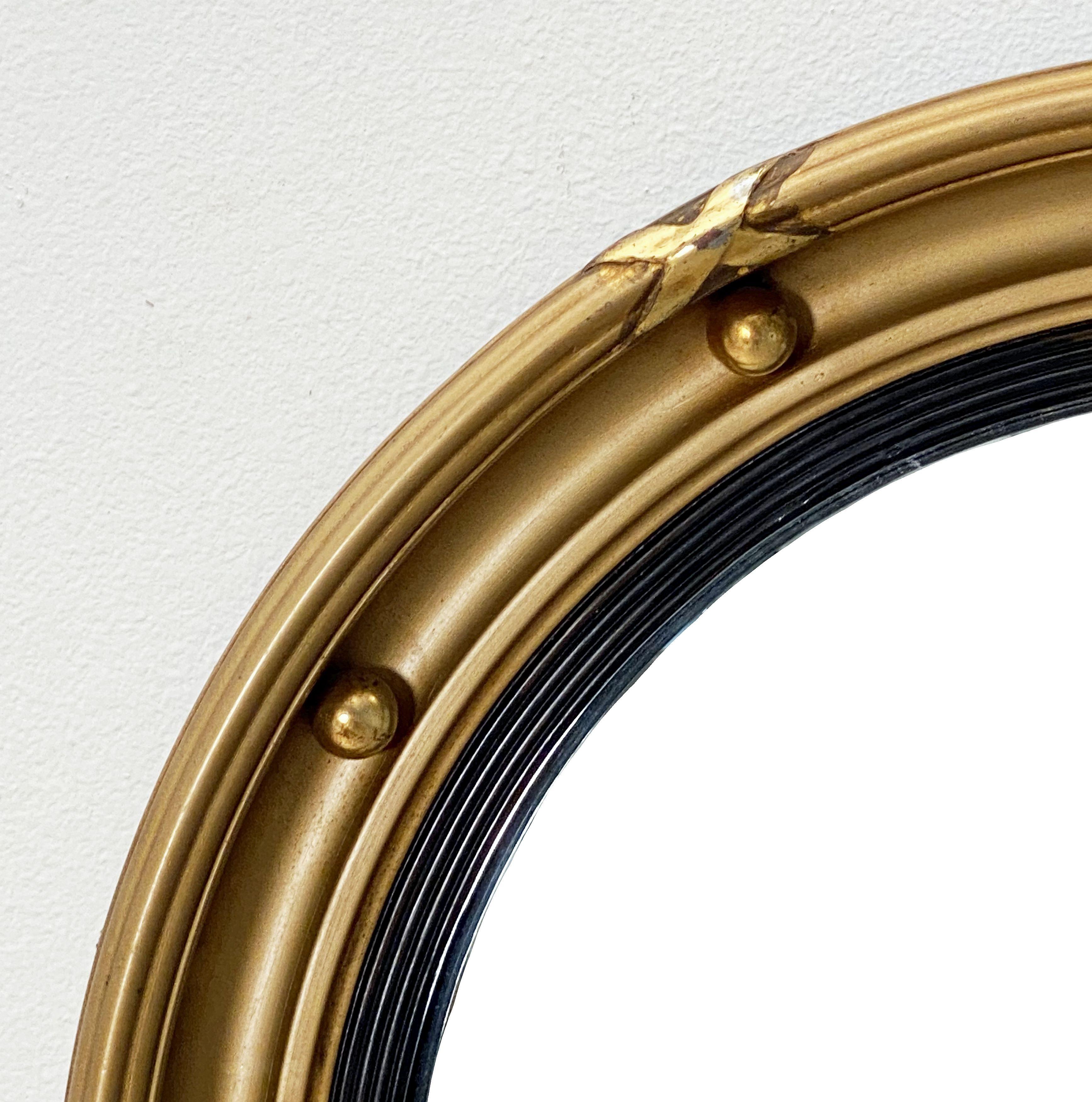 Regency English Round Gilt Framed Convex Mirror (Dia 15 3/4)