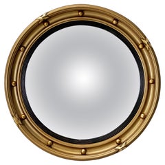 English Round Gilt Framed Convex Mirror (Dia 15 3/4)