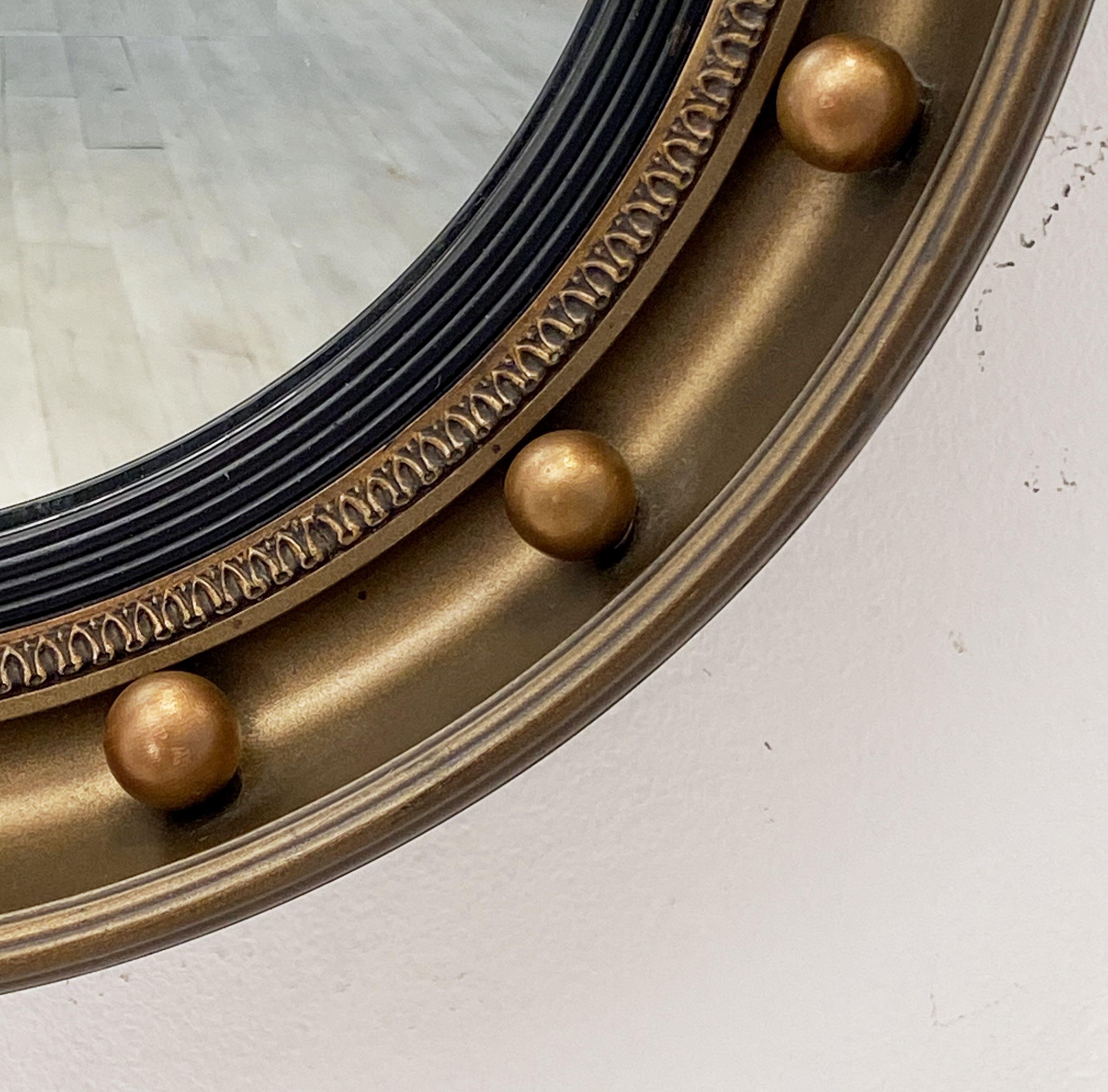 English Round Gilt Framed Convex Mirror (Diameter 16 1/2) 2