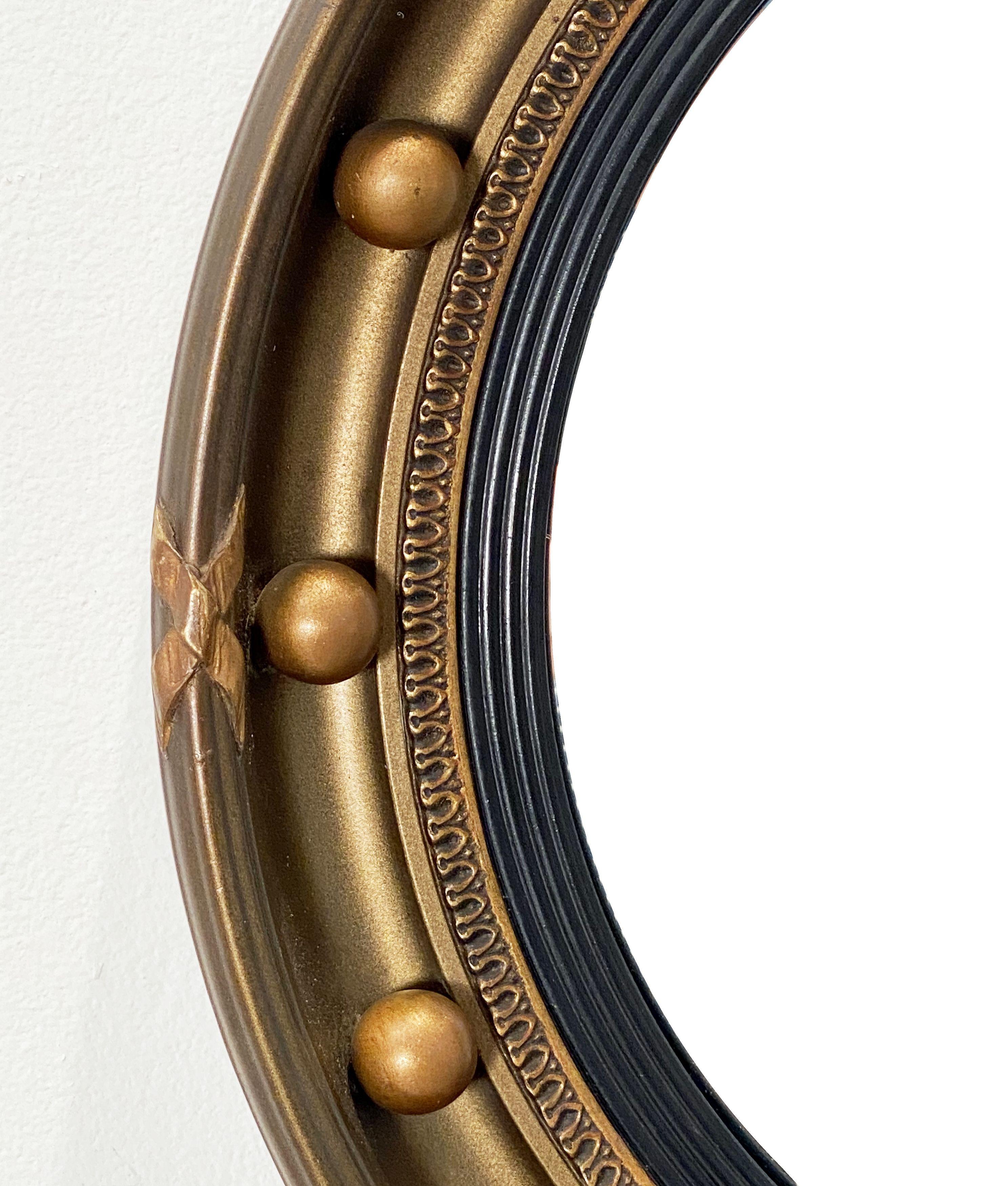 20th Century English Round Gilt Framed Convex Mirror (Diameter 16 1/2)