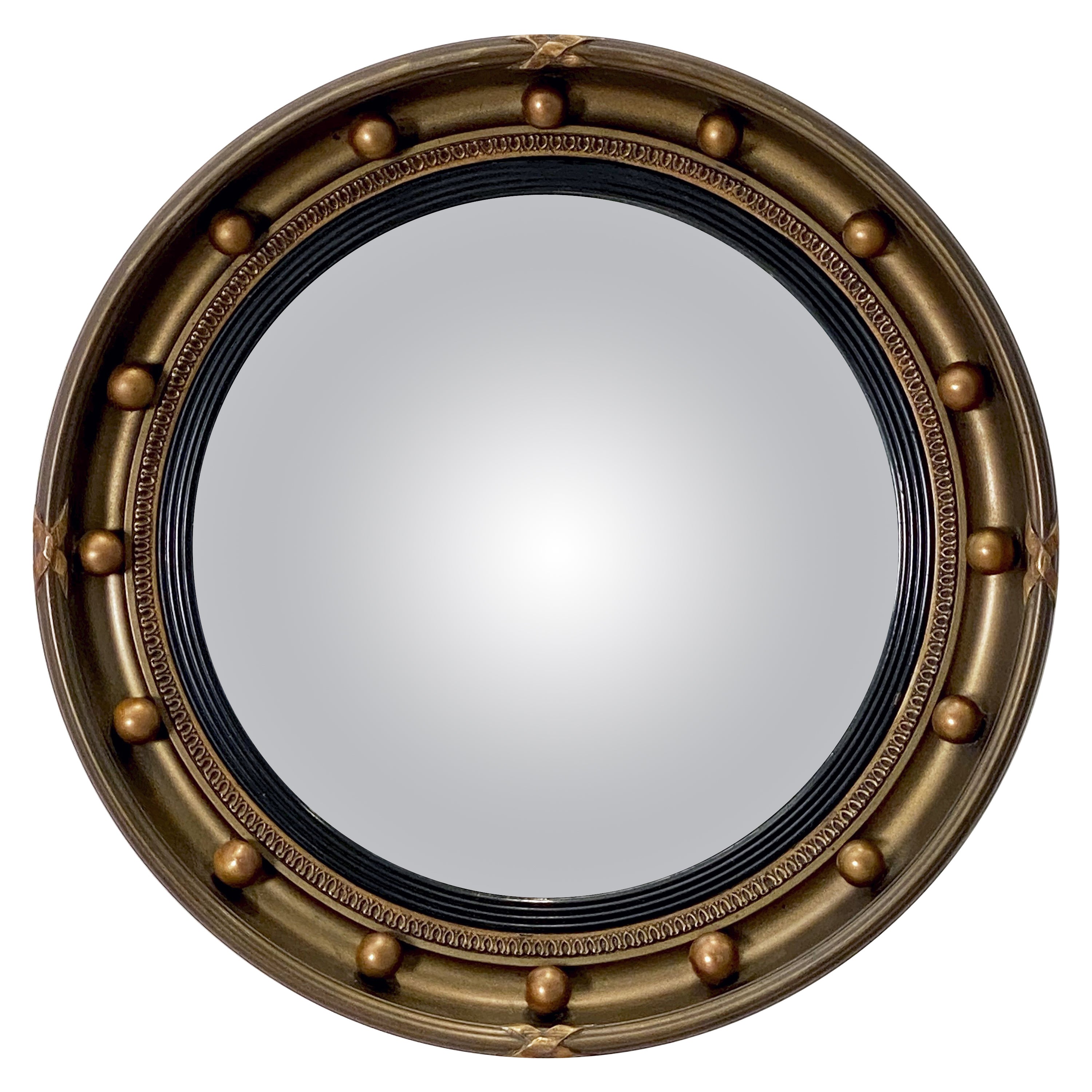 English Round Gilt Framed Convex Mirror (Diameter 16 1/2)