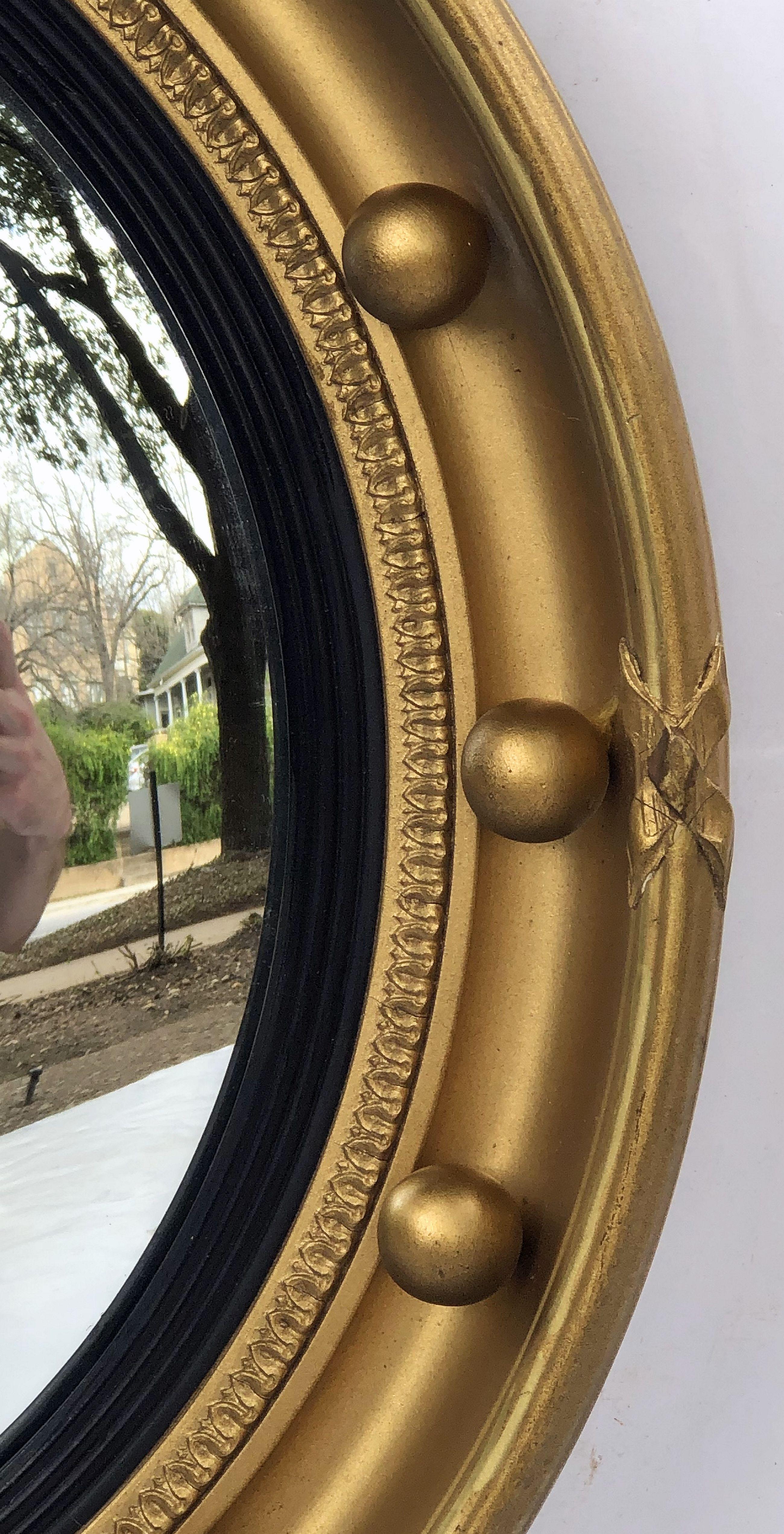 English Round Gilt Framed Convex Mirror (Diameter 16 1/4) 4