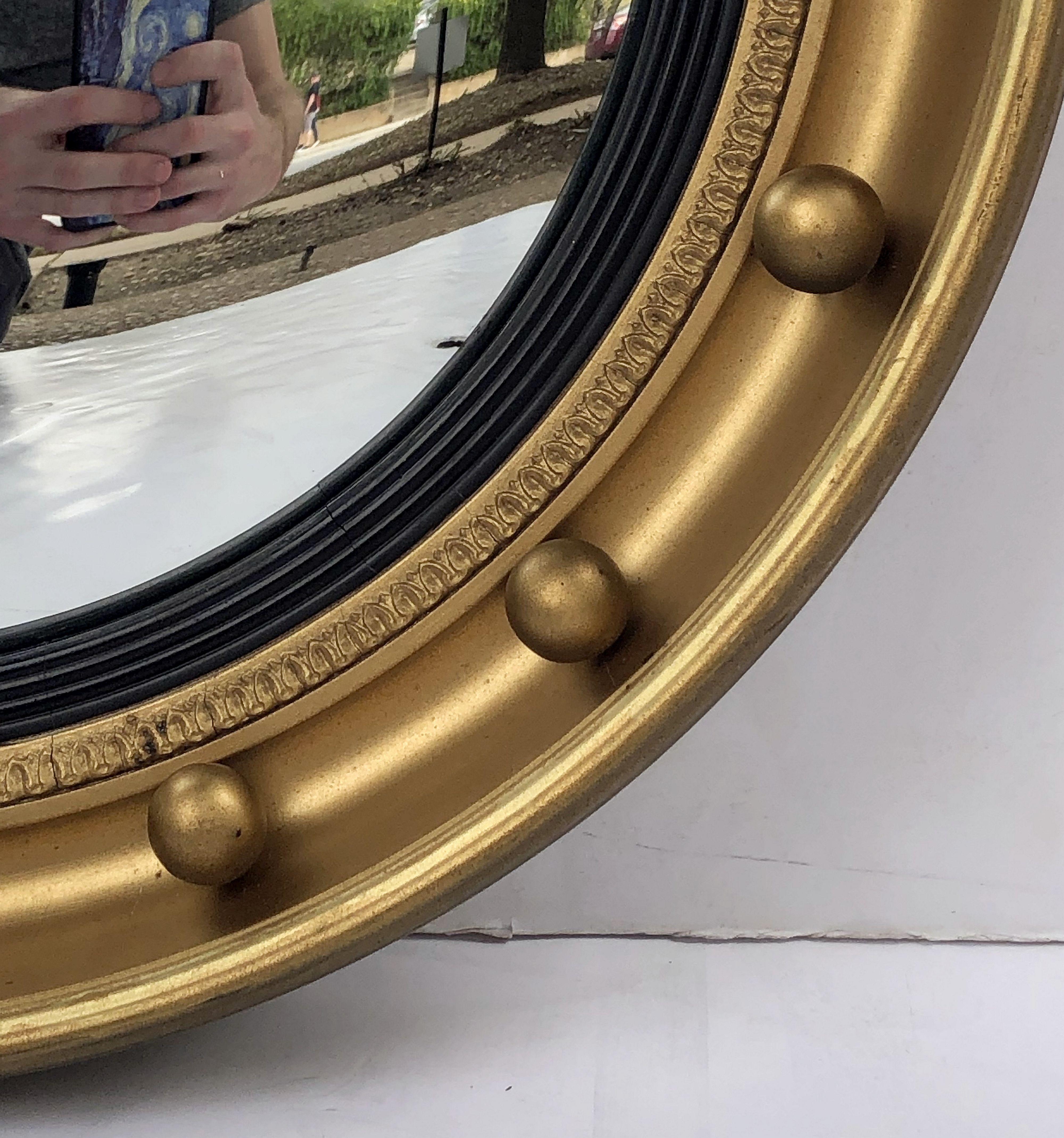 English Round Gilt Framed Convex Mirror (Diameter 16 1/4) 5