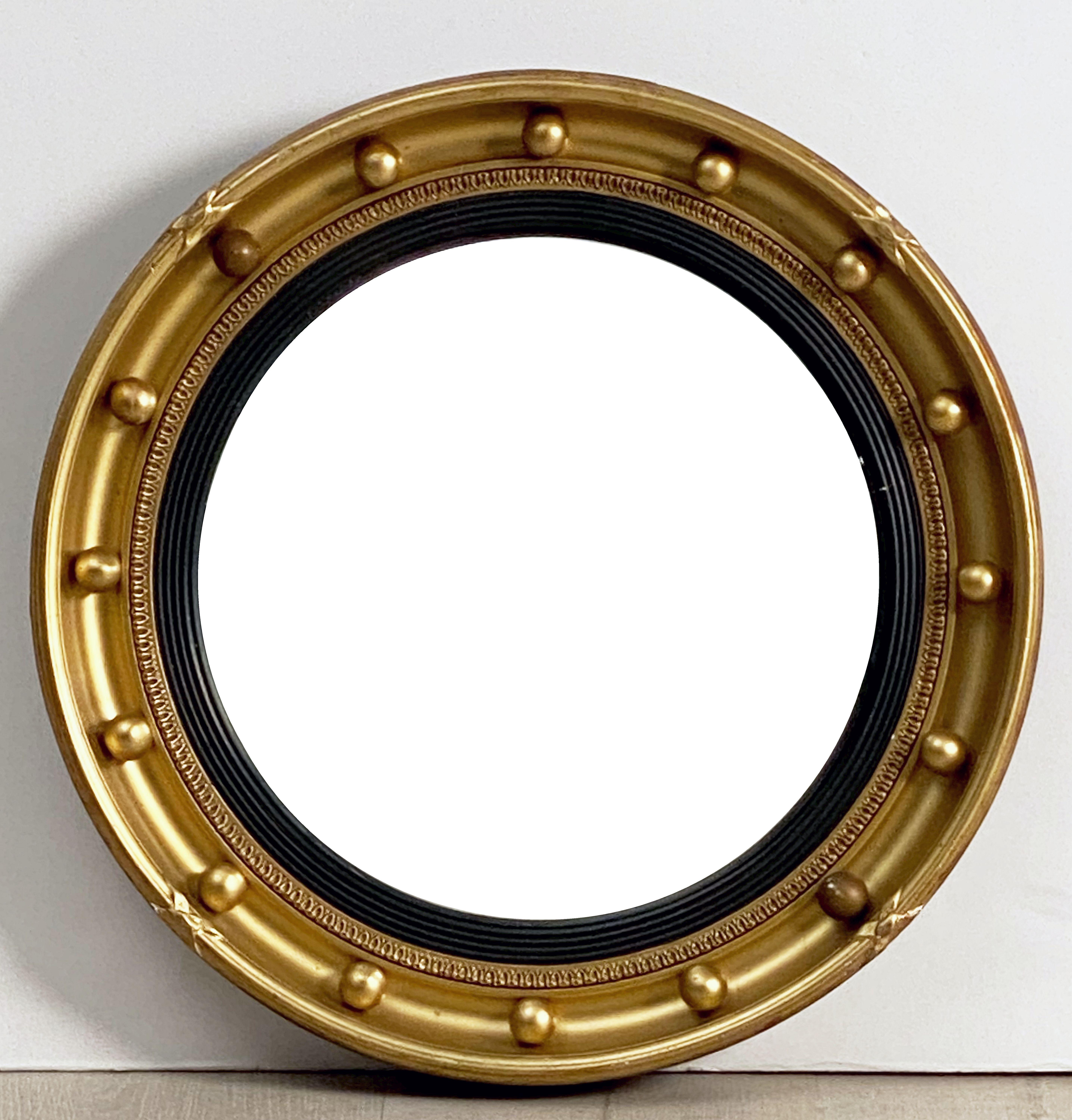 English Round Gilt Framed Convex Mirror (Dia 16 1/4) 5