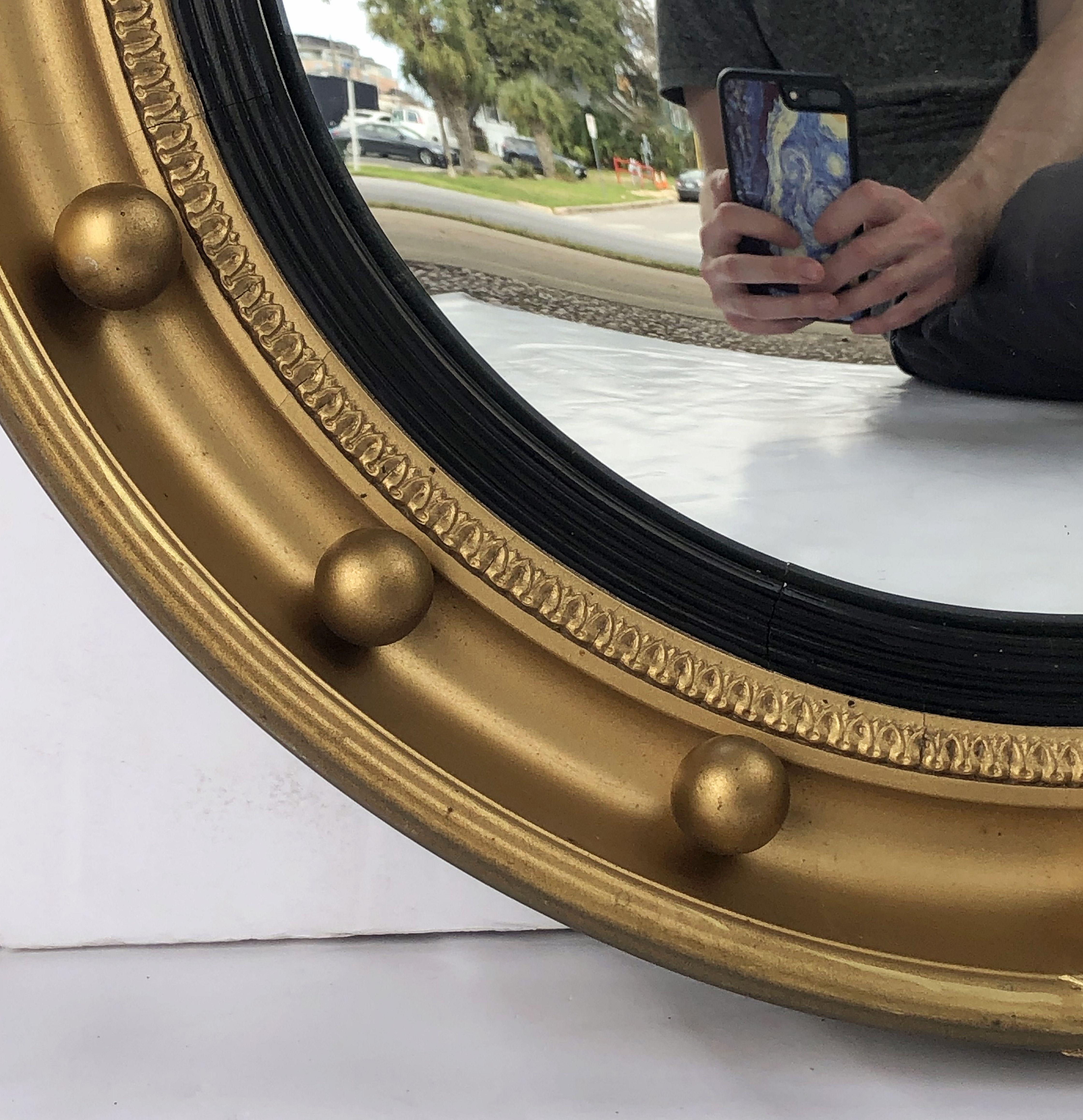 English Round Gilt Framed Convex Mirror (Diameter 16 1/4) 7