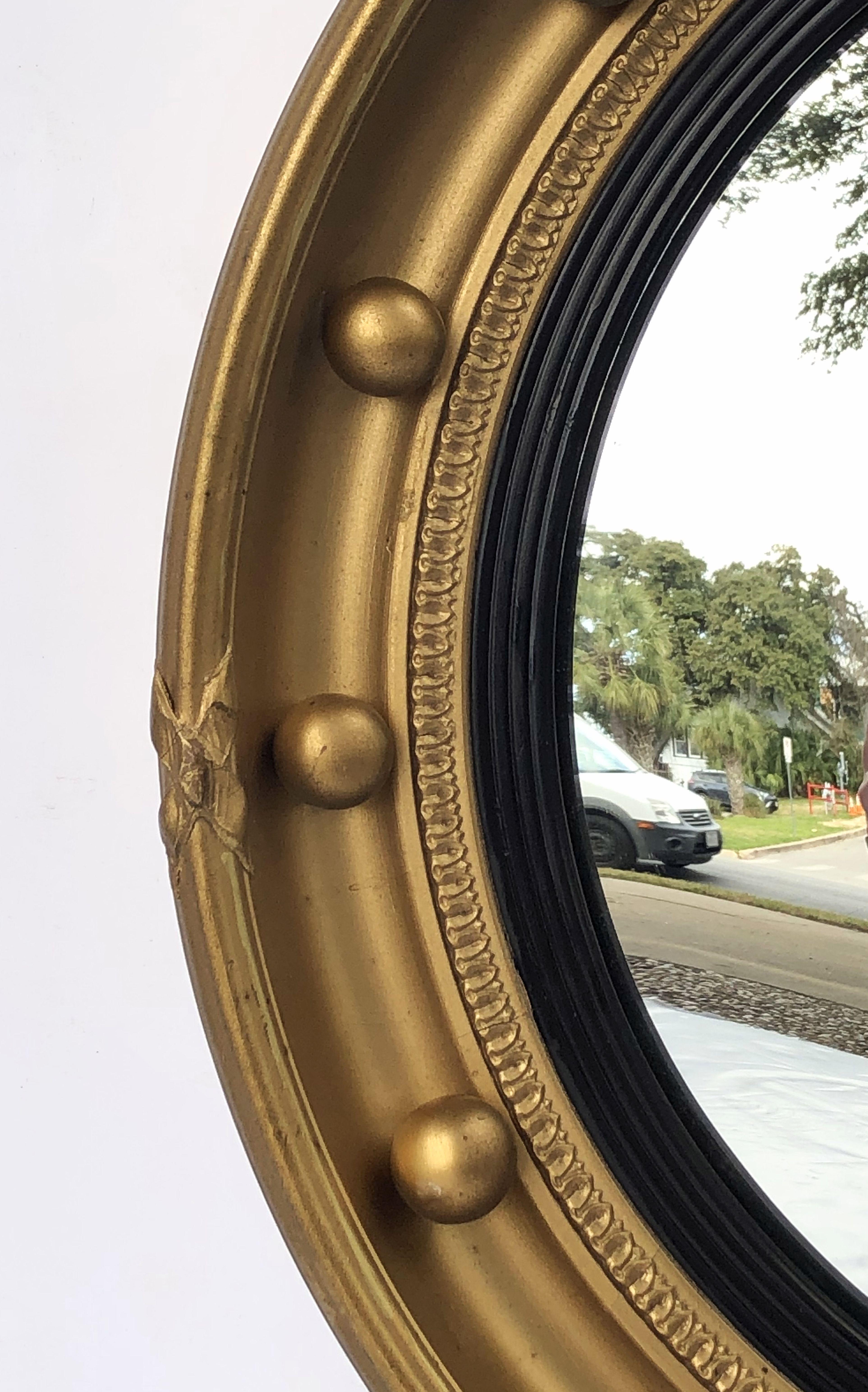 English Round Gilt Framed Convex Mirror (Diameter 16 1/4) 8