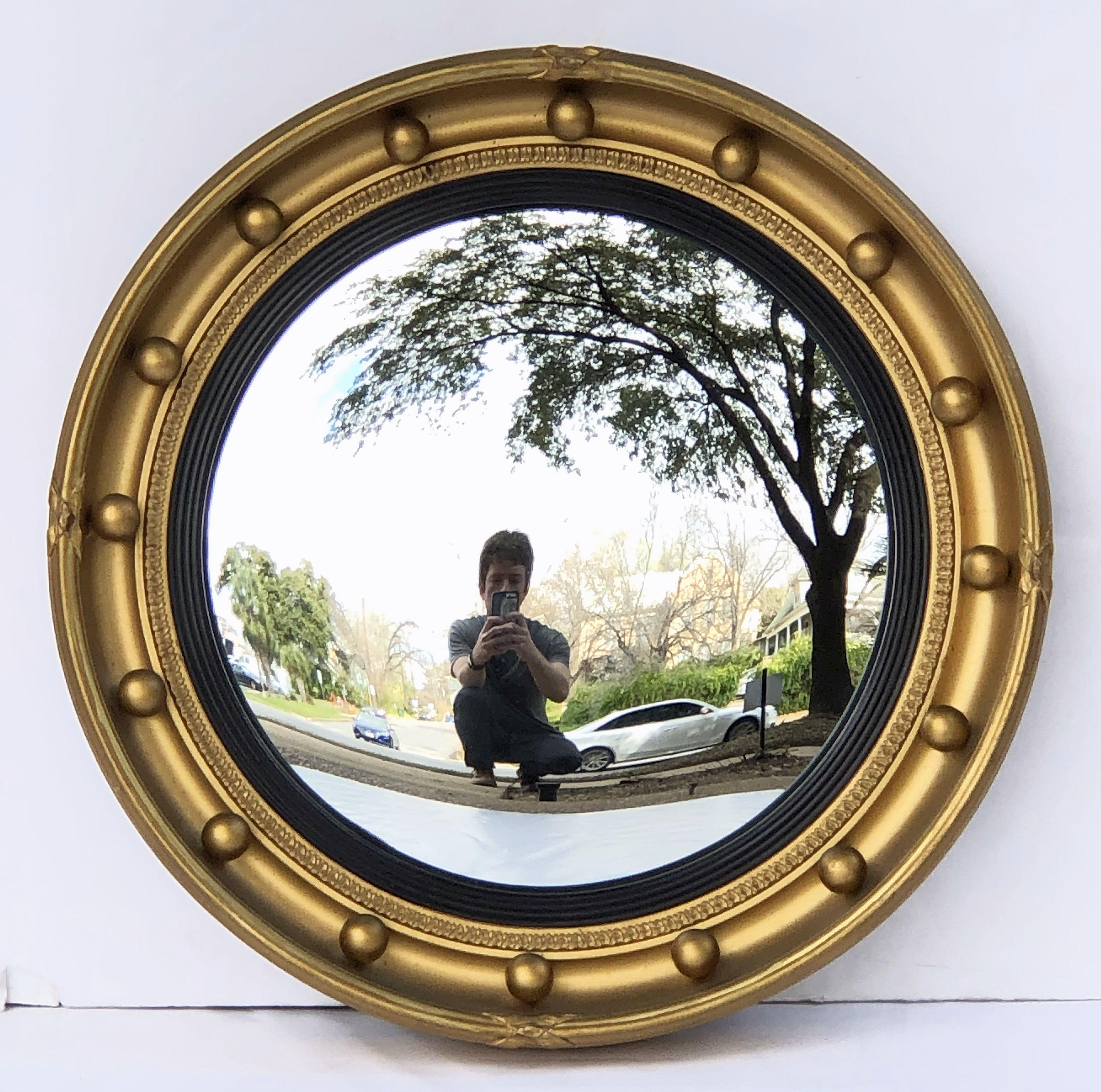 English Round Gilt Framed Convex Mirror (Diameter 16 1/4) 12