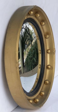 English Round Gilt Framed Convex Mirror (Diameter 16 1/4)