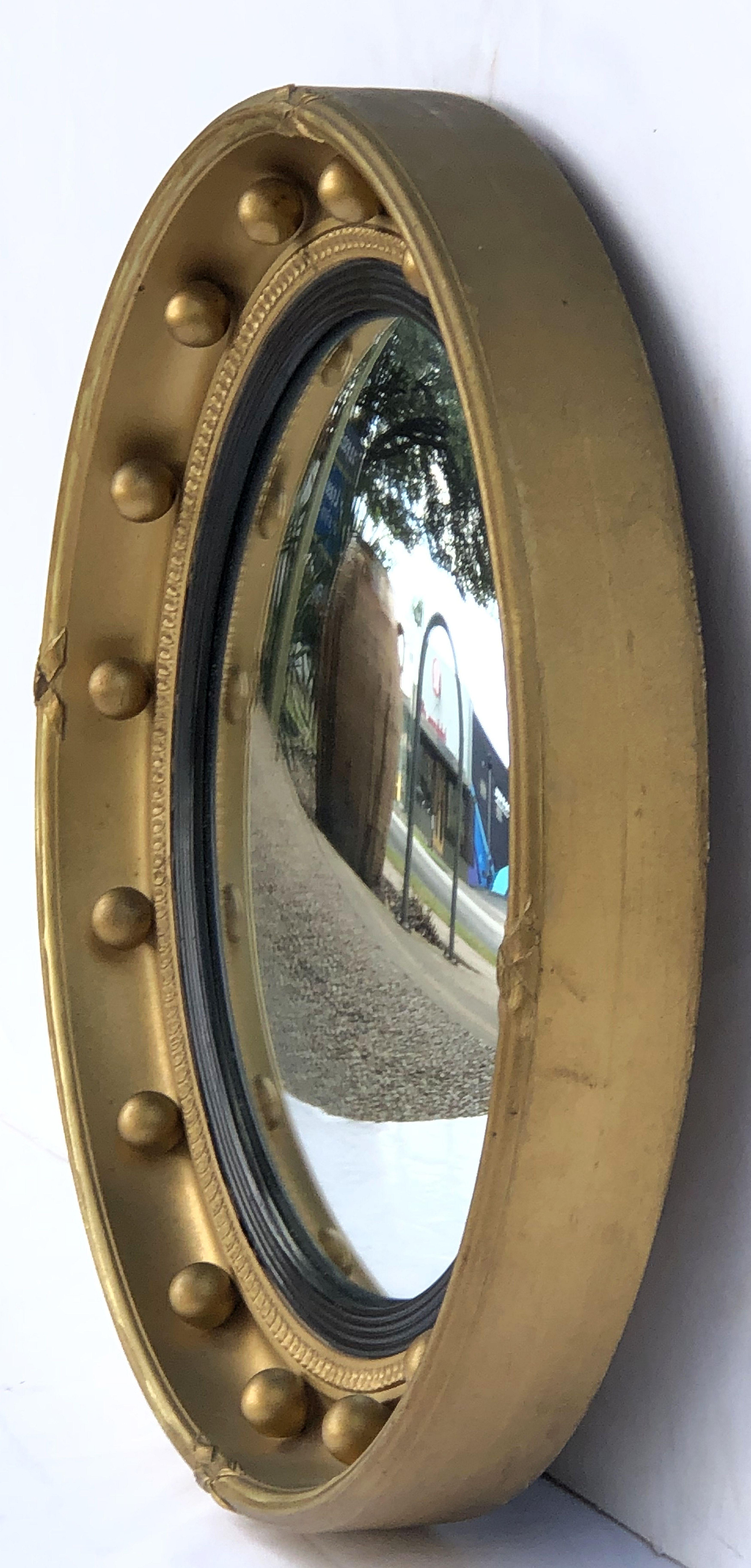 Regency English Round Gilt Framed Convex Mirror (Diameter 16 1/4)