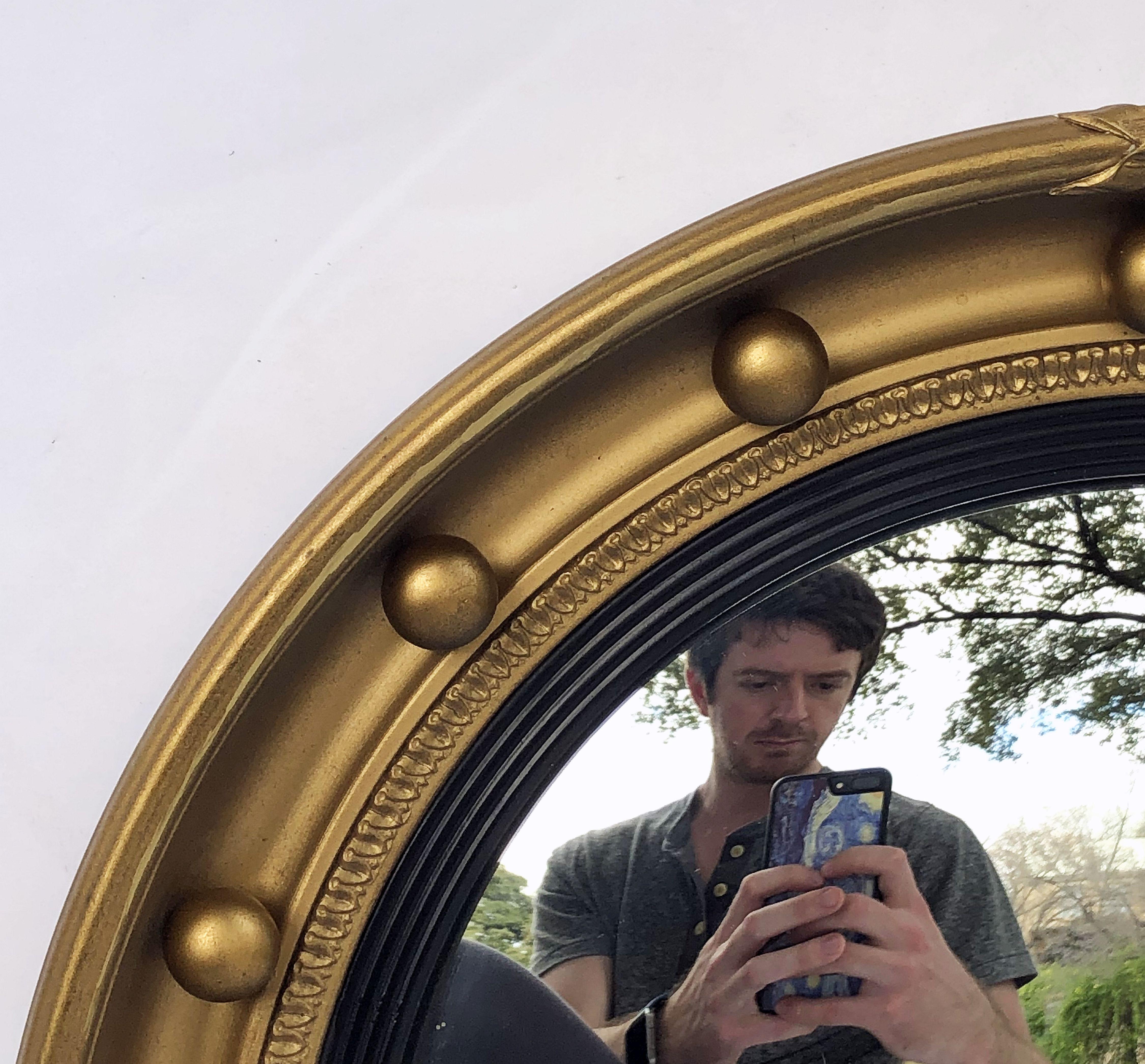 English Round Gilt Framed Convex Mirror (Diameter 16 1/4) 1