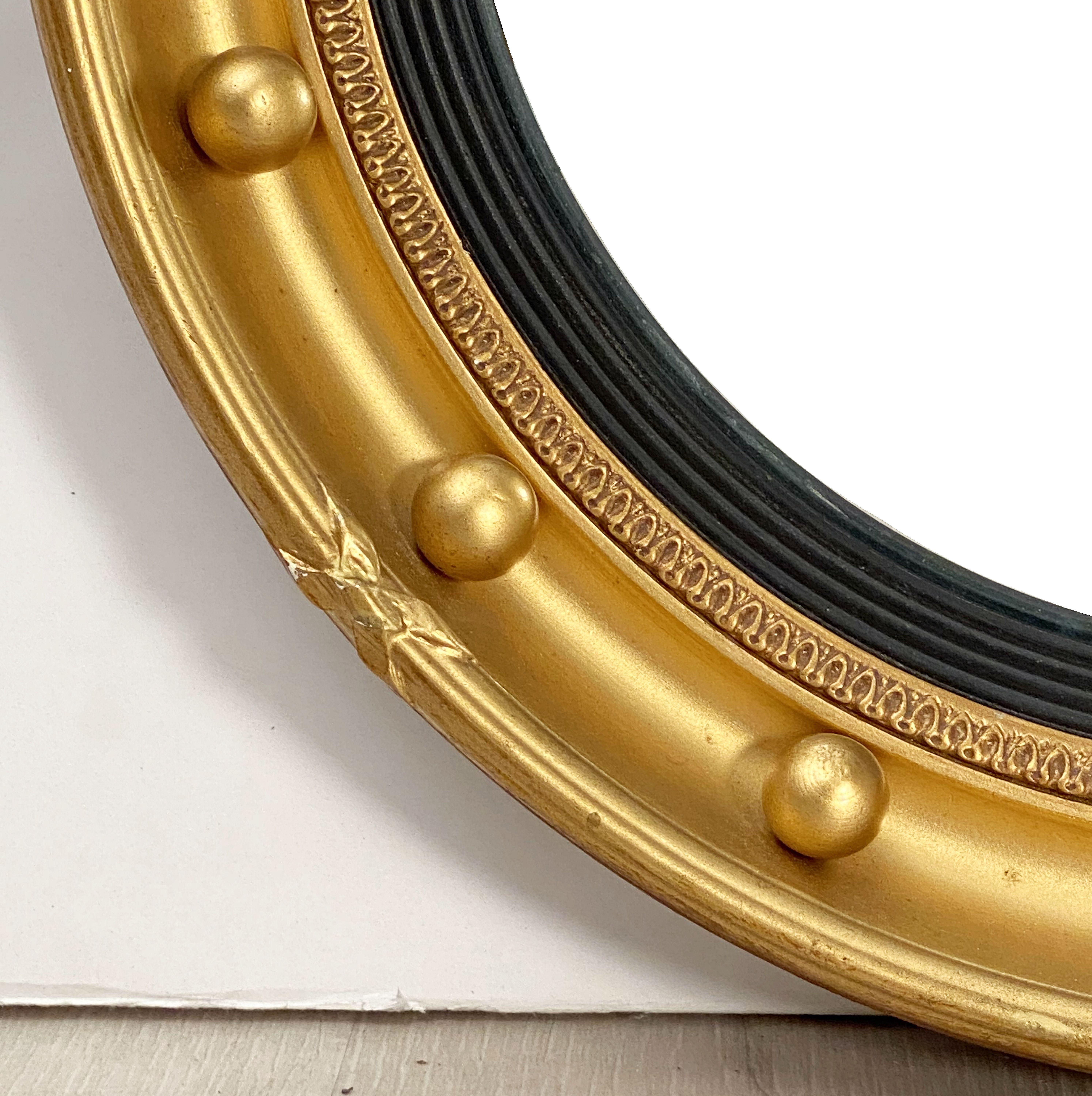 Wood English Round Gilt Framed Convex Mirror (Dia 16 1/4)