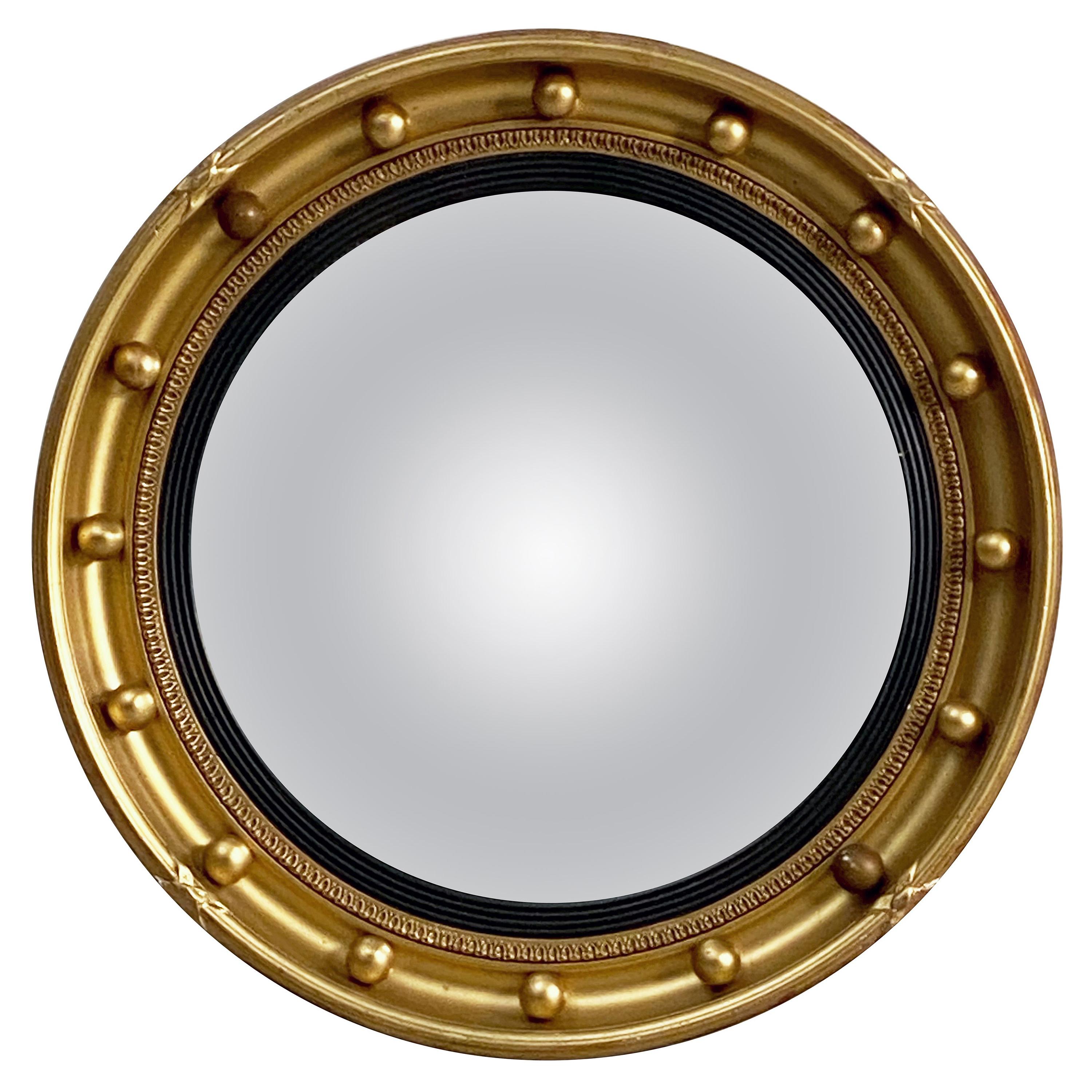 English Round Gilt Framed Convex Mirror (Dia 16 1/4)