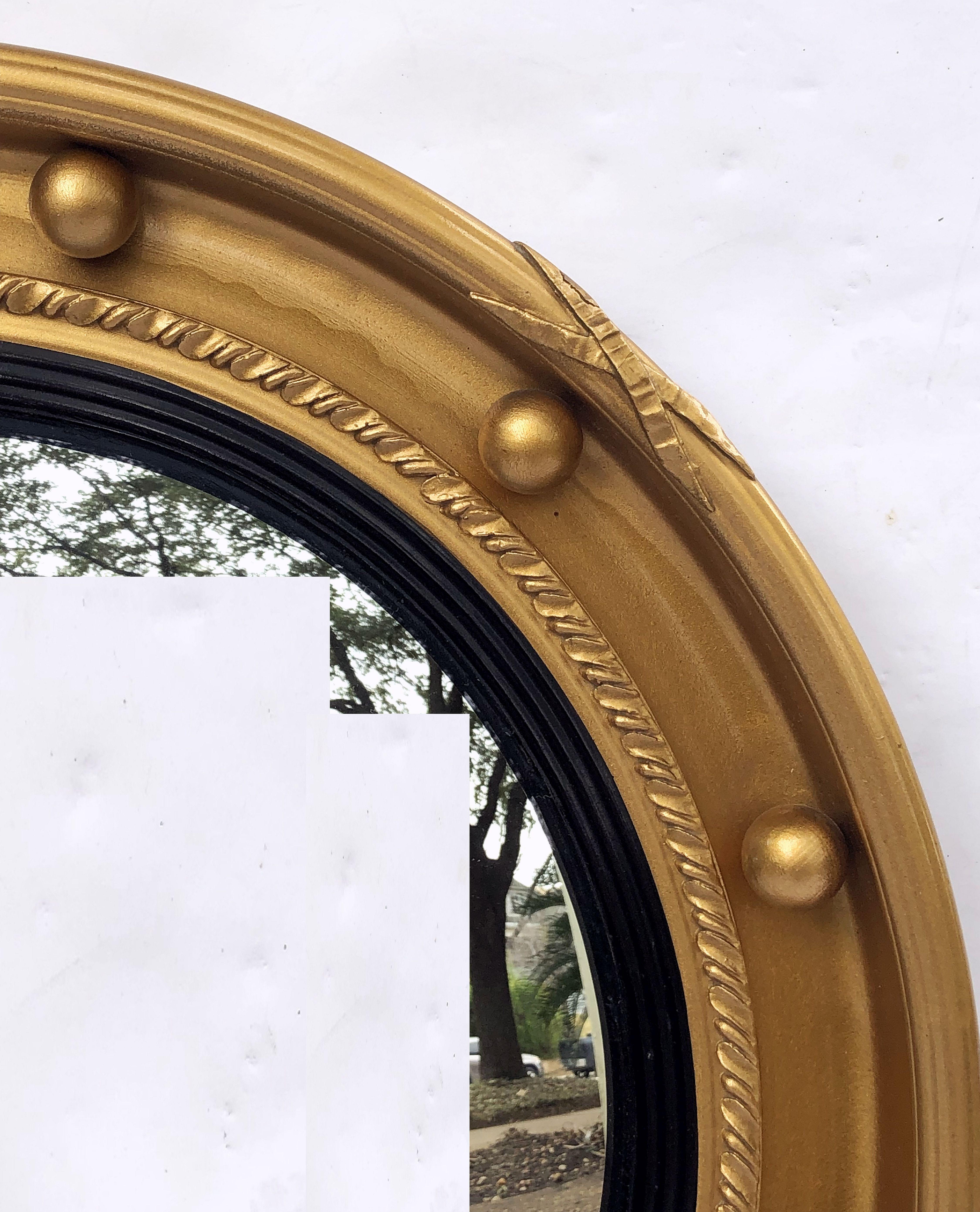 English Round Gilt Framed Convex Mirror (Diameter 16) 3