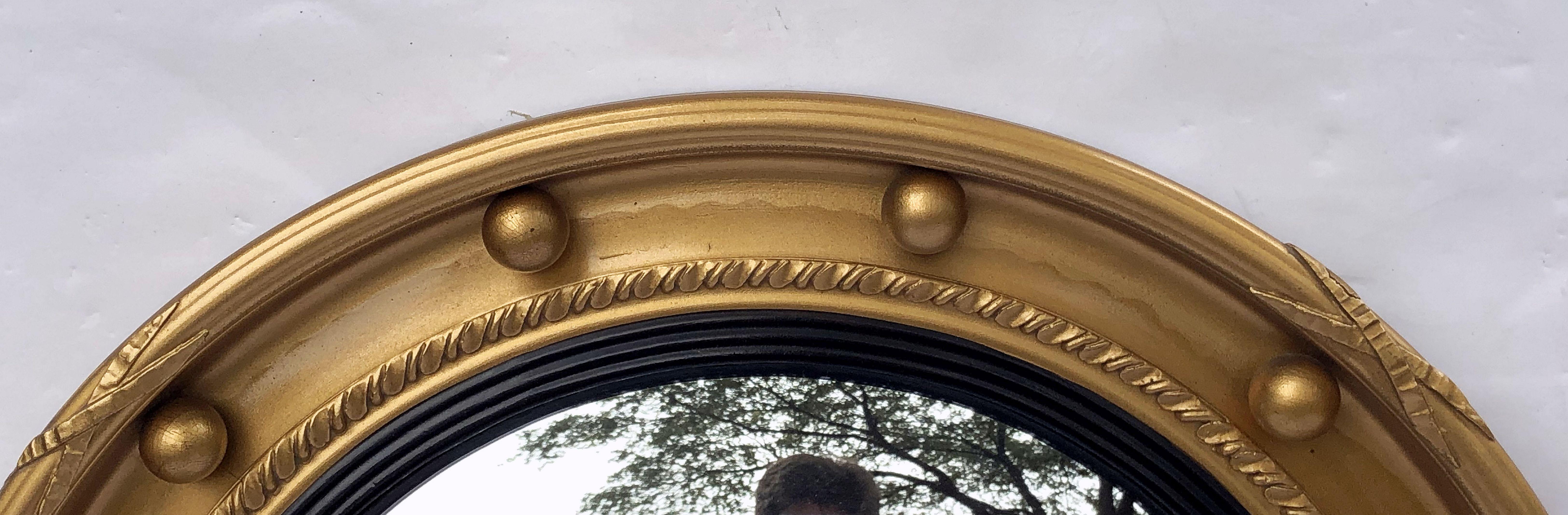 Regency English Round Gilt Framed Convex Mirror (Diameter 16)
