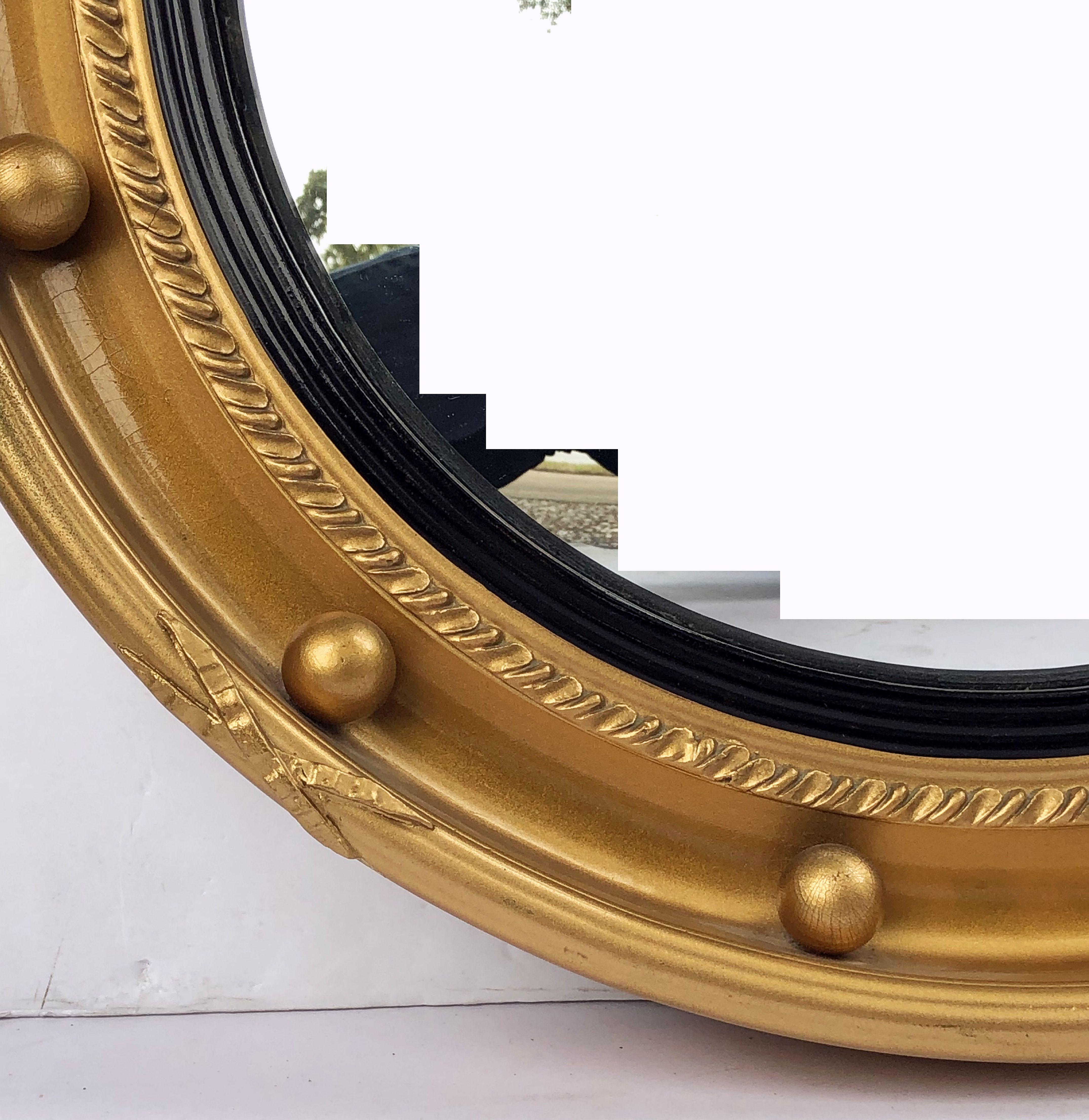20th Century English Round Gilt Framed Convex Mirror (Diameter 16)