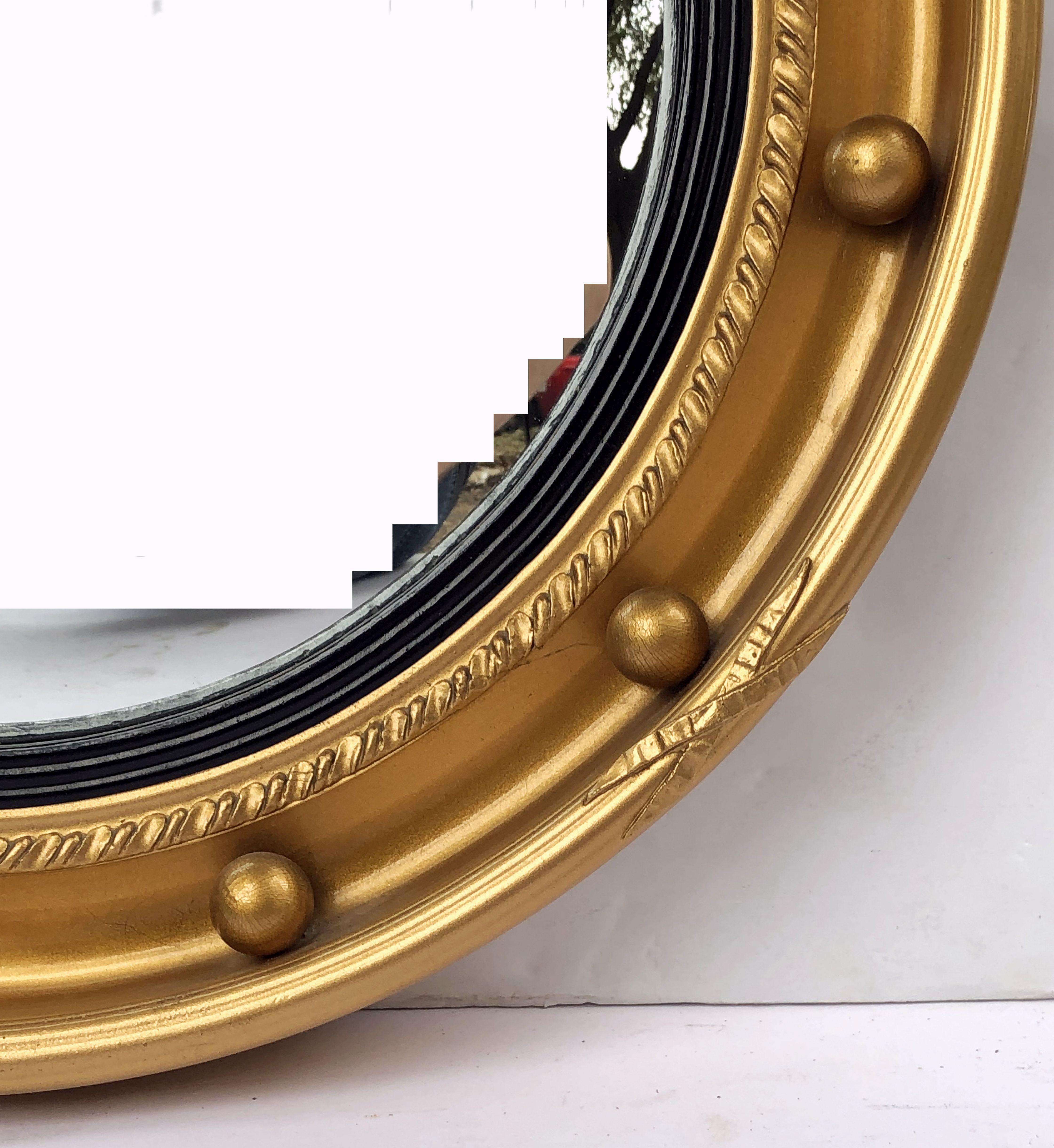 English Round Gilt Framed Convex Mirror (Diameter 16) 1