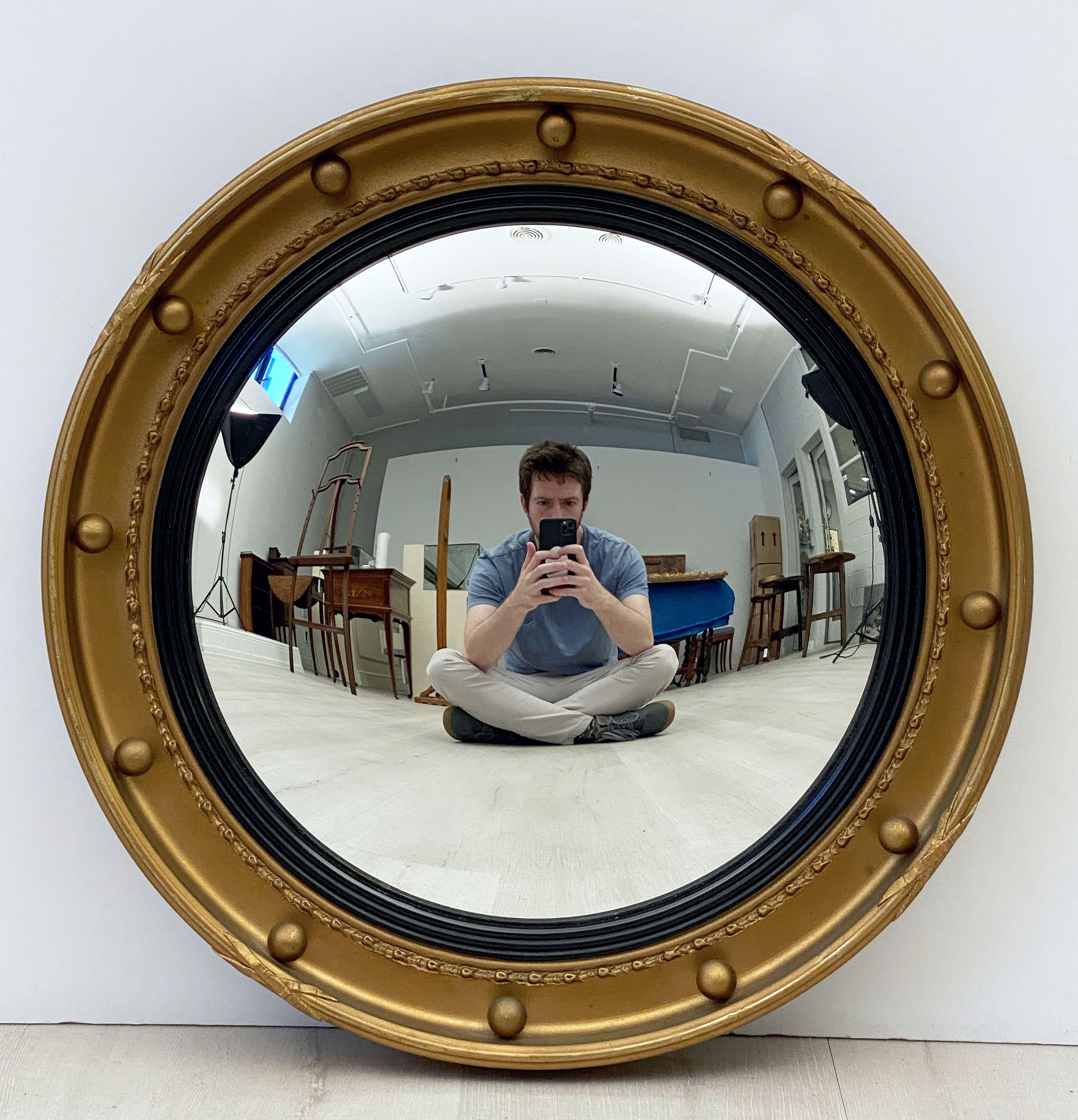 English Round Gilt Framed Convex Mirror (Diameter 18 1/4) 5