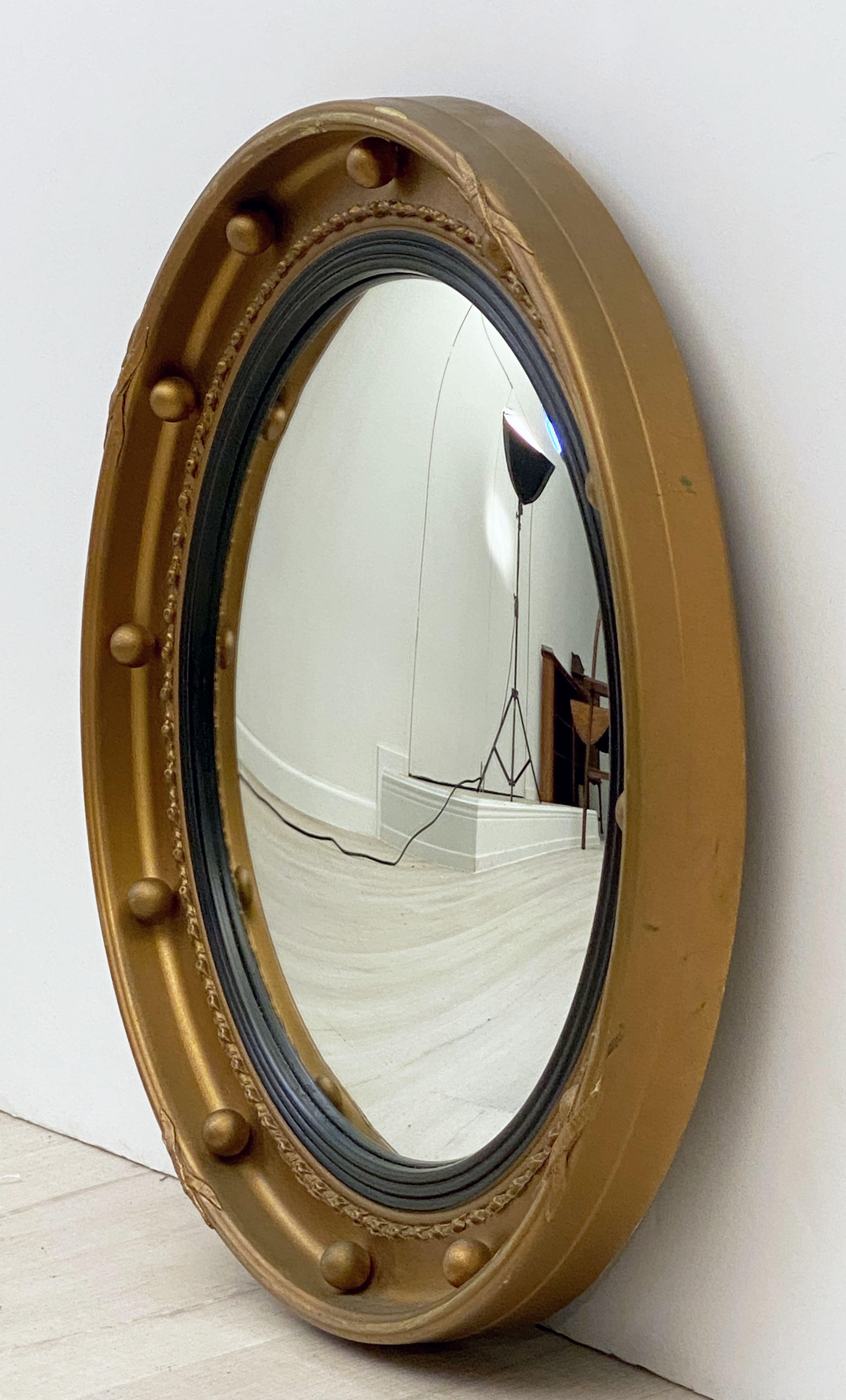 Regency English Round Gilt Framed Convex Mirror (Diameter 18 1/4)